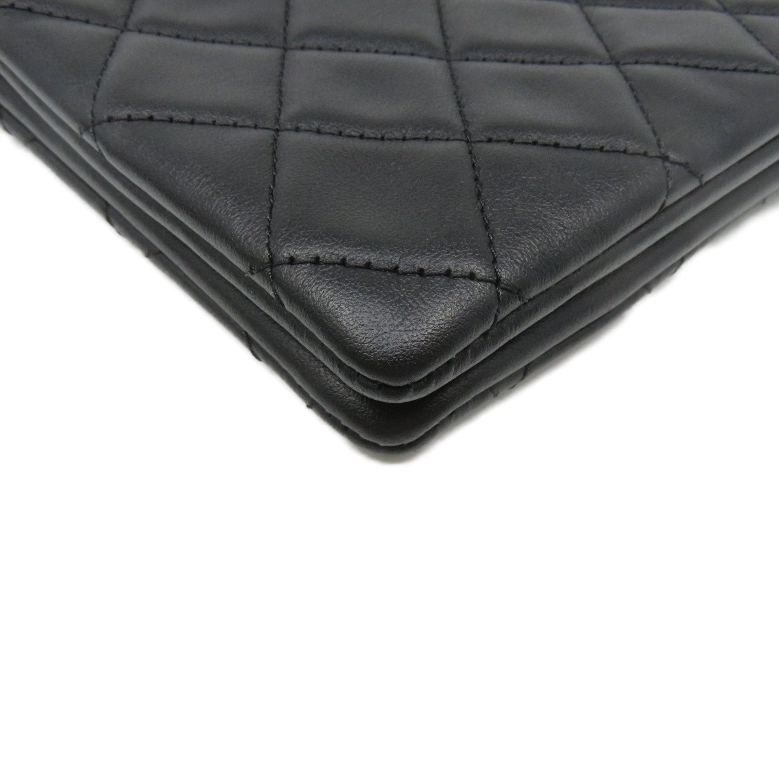 CHANEL rhombic cowhide leather Clutch Bag silver buckle clutch bag black