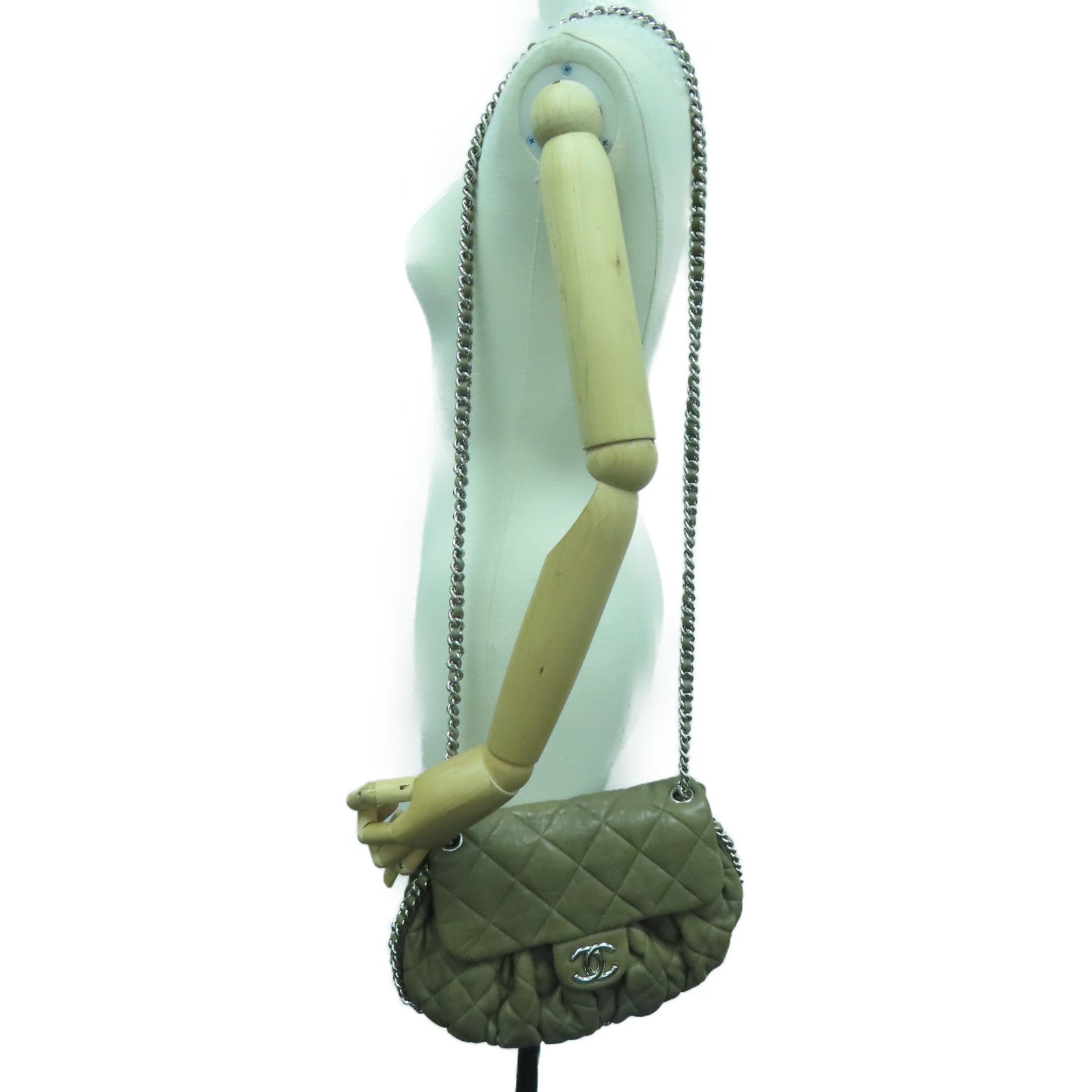 CHANEL 【激減優惠】菱格羊皮皮革Chain Shoulder Bag銀扣肩背袋啡色