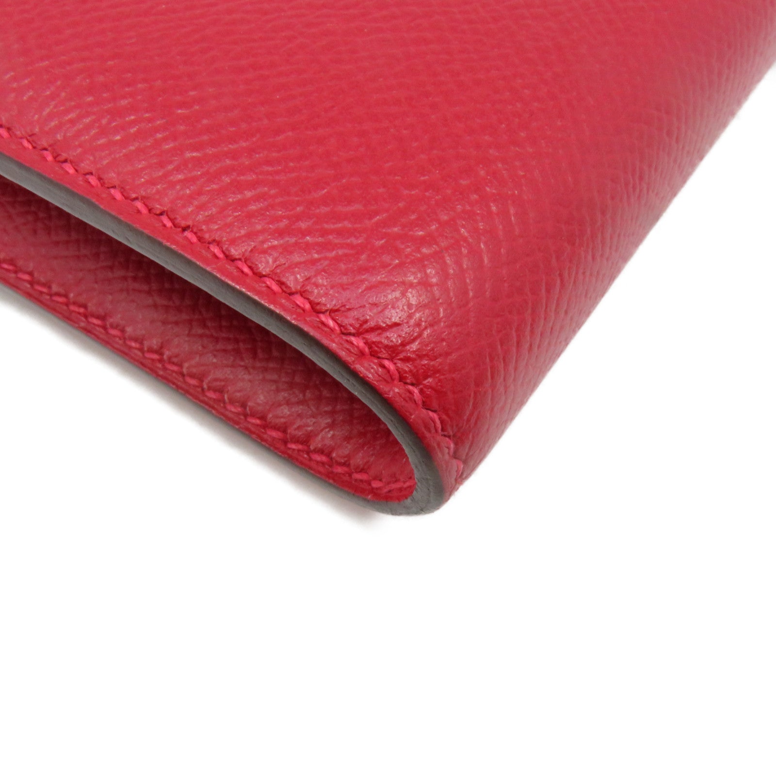 HERMES Epsom皮革Constance Wallet銀扣長錢包Rouge Casaque紅色
