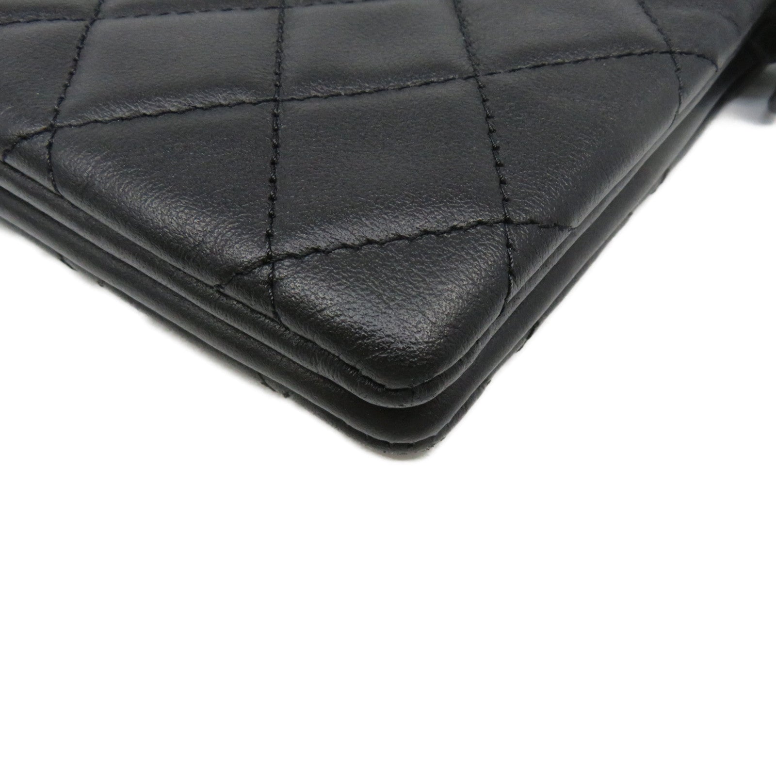 CHANEL rhombic cowhide leather Clutch Bag silver buckle clutch bag black