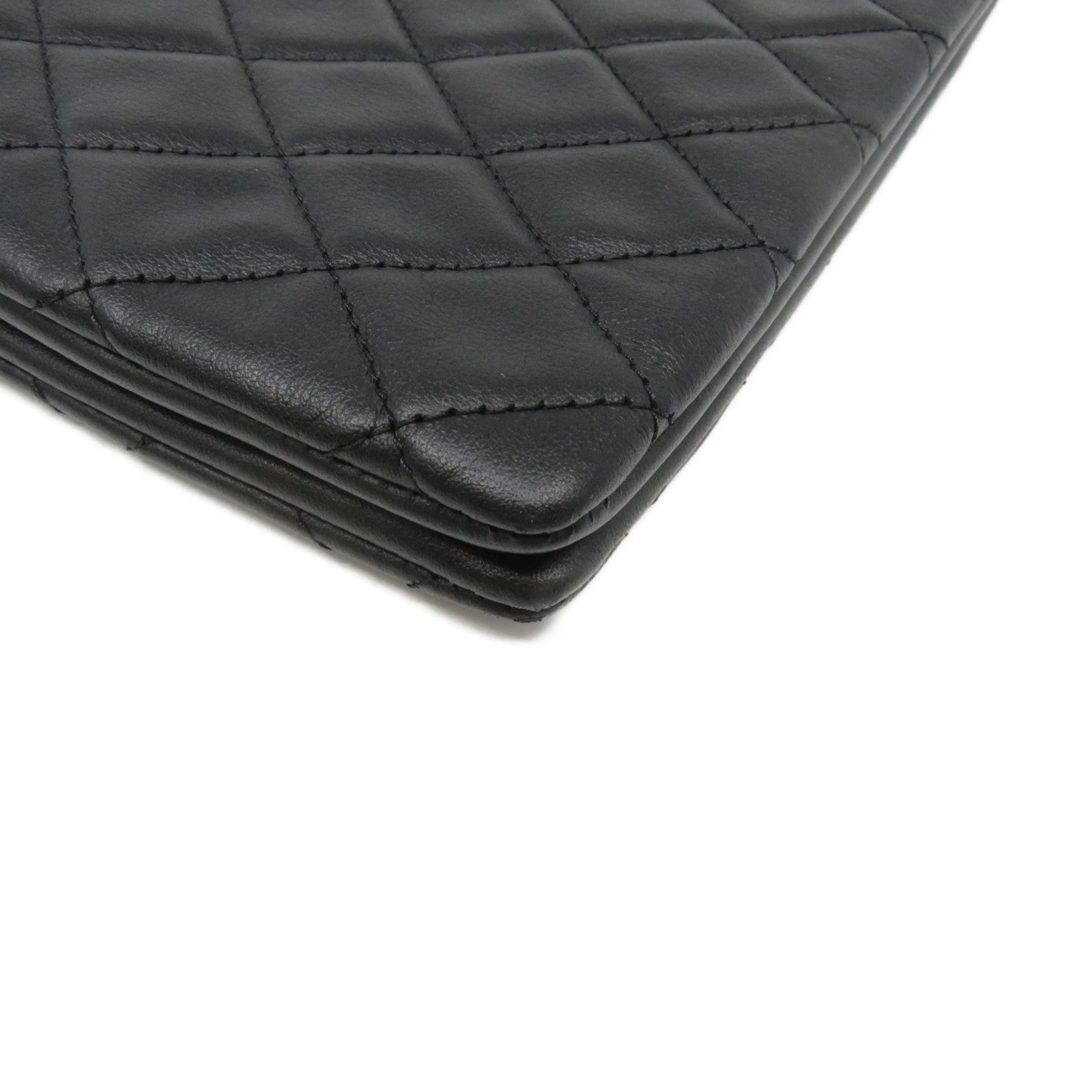 CHANEL rhombic cowhide leather Clutch Bag silver buckle clutch bag black