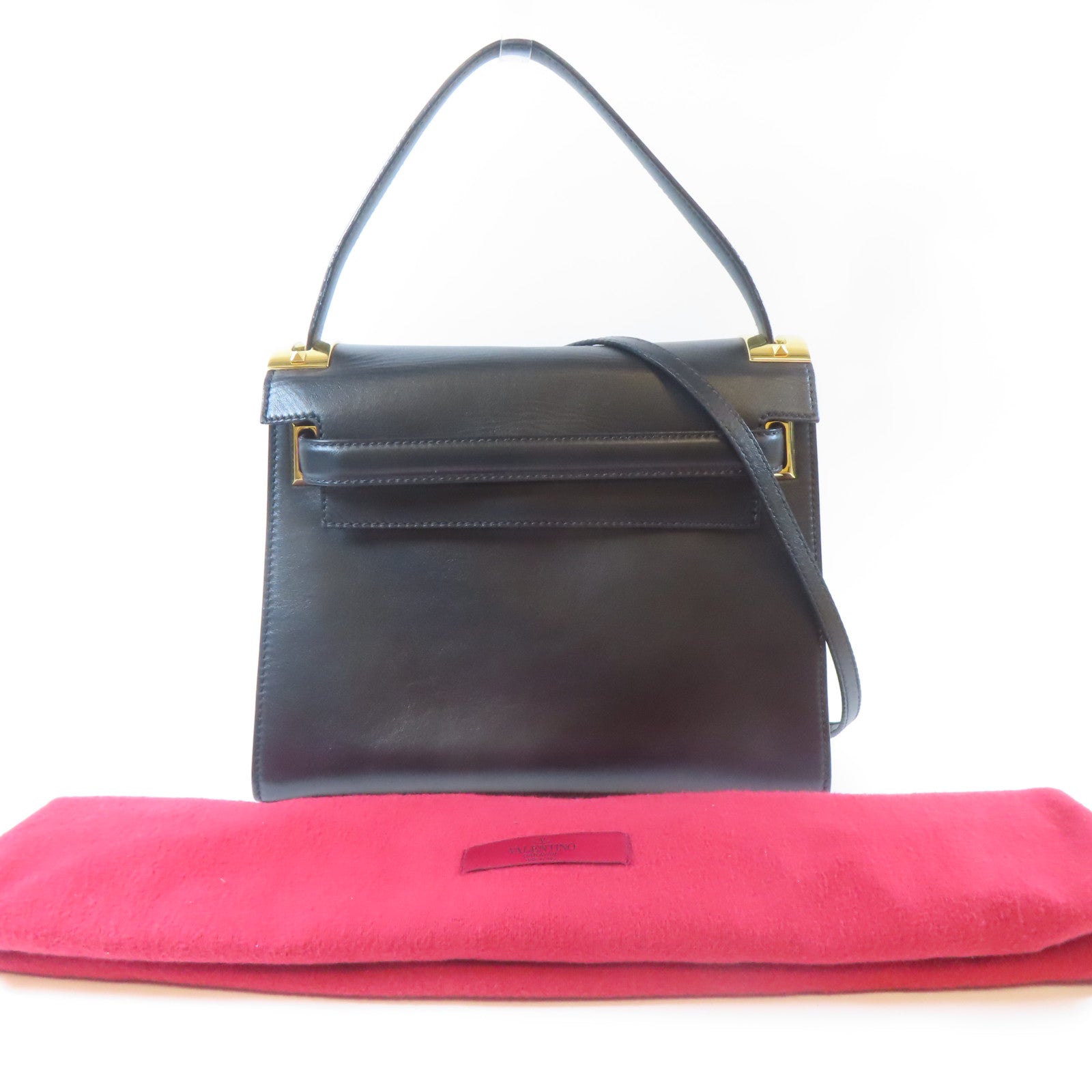 Valentino 牛皮皮革2Way Shoulder金扣手挽肩背兩用袋黑色