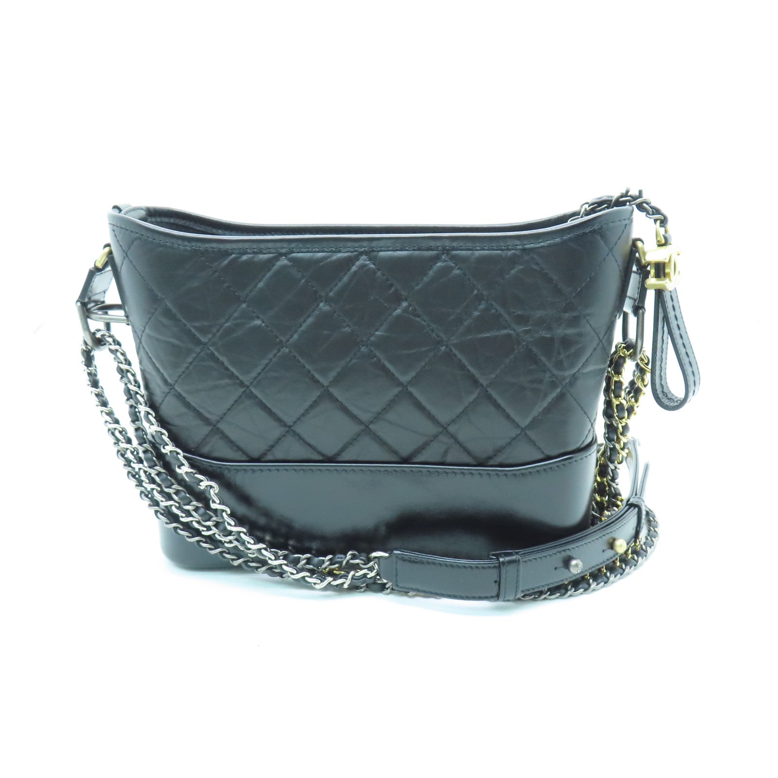 CHANEL rhombic cowhide leather Gabrelle Medium gold and silver buckle shoulder bag black