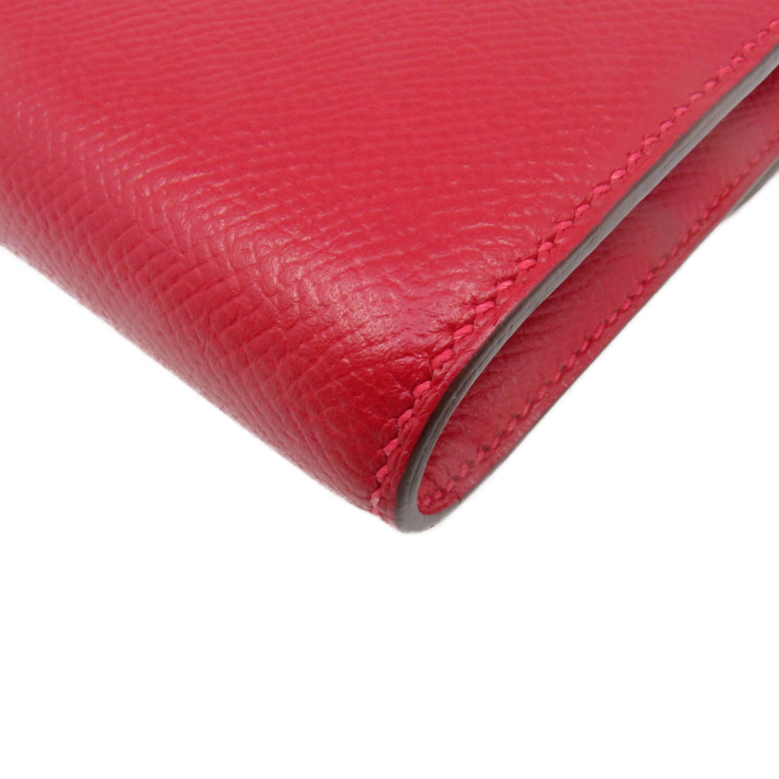 HERMES Epsom皮革Constance Wallet銀扣長錢包Rouge Casaque紅色