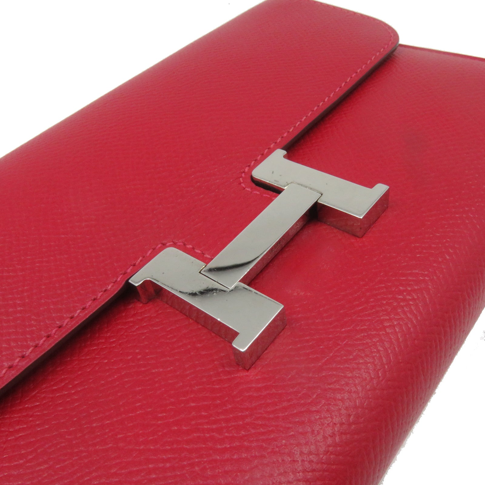 HERMES Epsom皮革Constance Wallet銀扣長錢包Rouge Casaque紅色