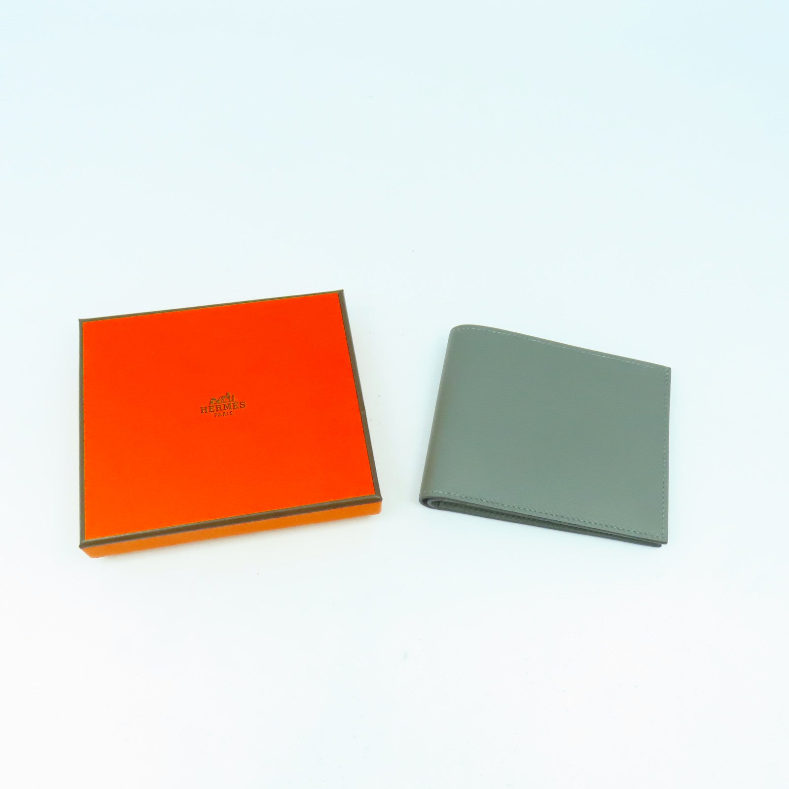 HERMES Evercolor皮革Citizen Twill Compact錢包積雨雲灰色