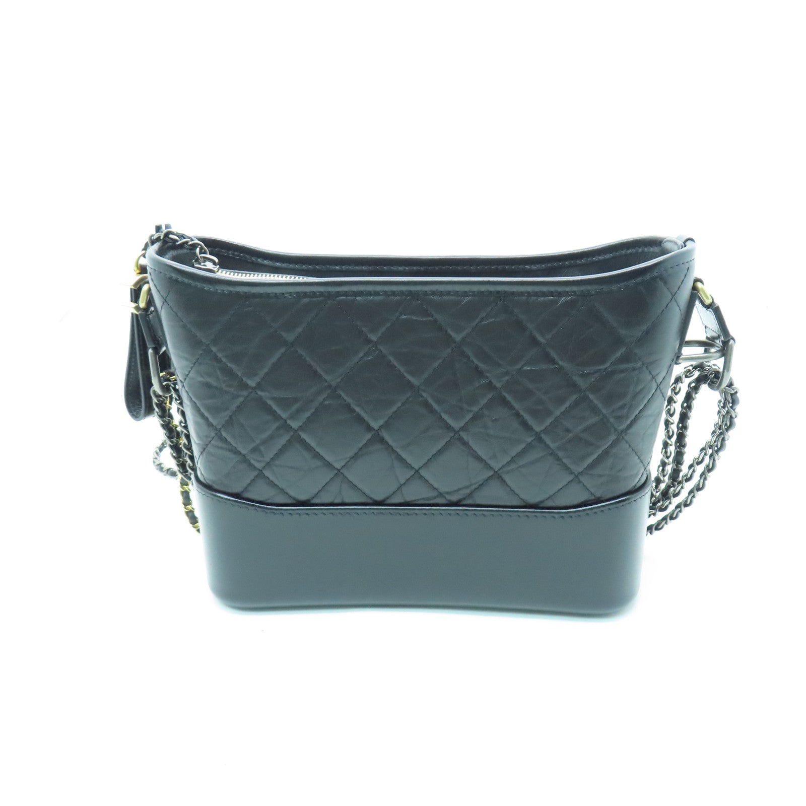 CHANEL rhombic cowhide leather Gabrelle Medium gold and silver buckle shoulder bag black