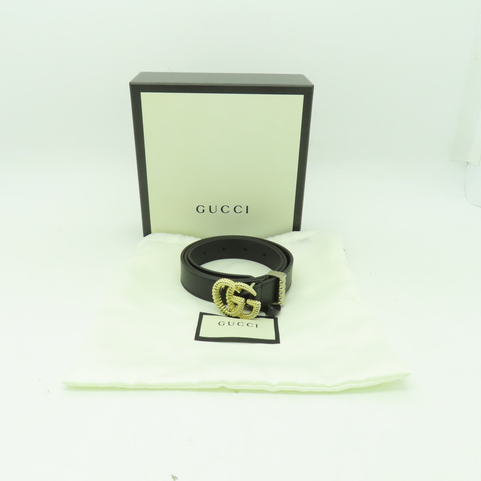 GUCCI 牛皮皮革Belt 85cm金扣皮帶黒色