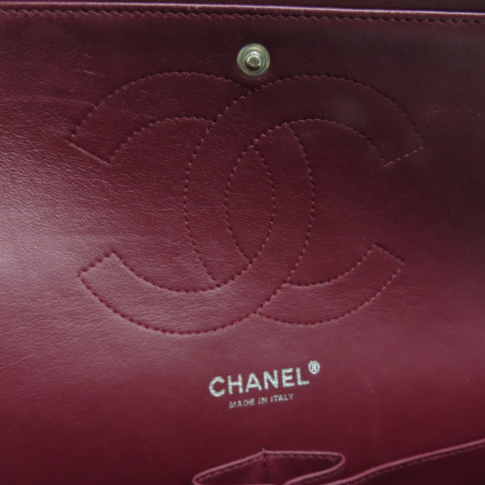 CHANEL 【激减优惠】菱格漆皮皮革Classic Jumbo银扣肩背袋酒红色/啡色