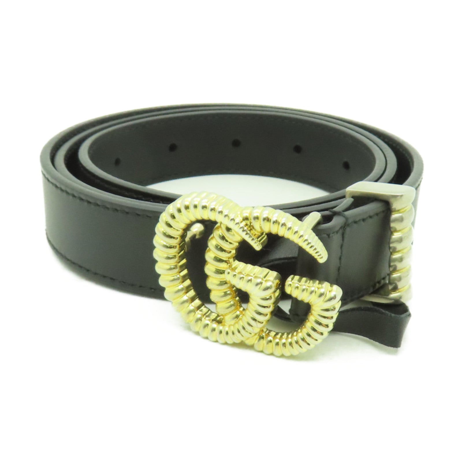 GUCCI 牛皮皮革Belt 85cm金扣皮帶黒色