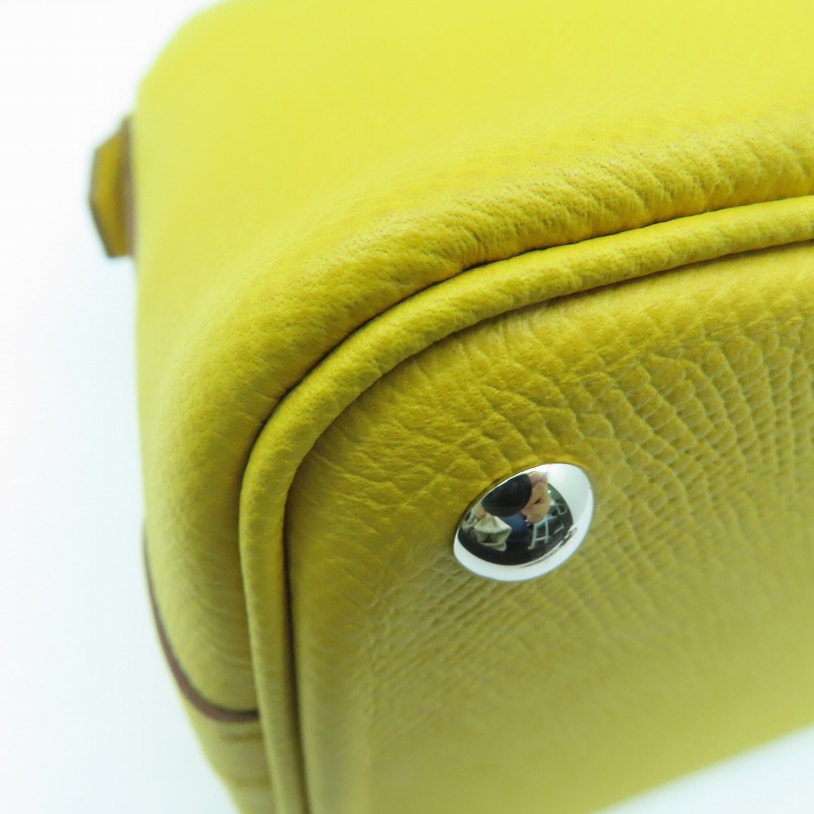 HERMES Veau Epsom Leather Bolide 27 Silver Buckle Handle Bag Yellow
