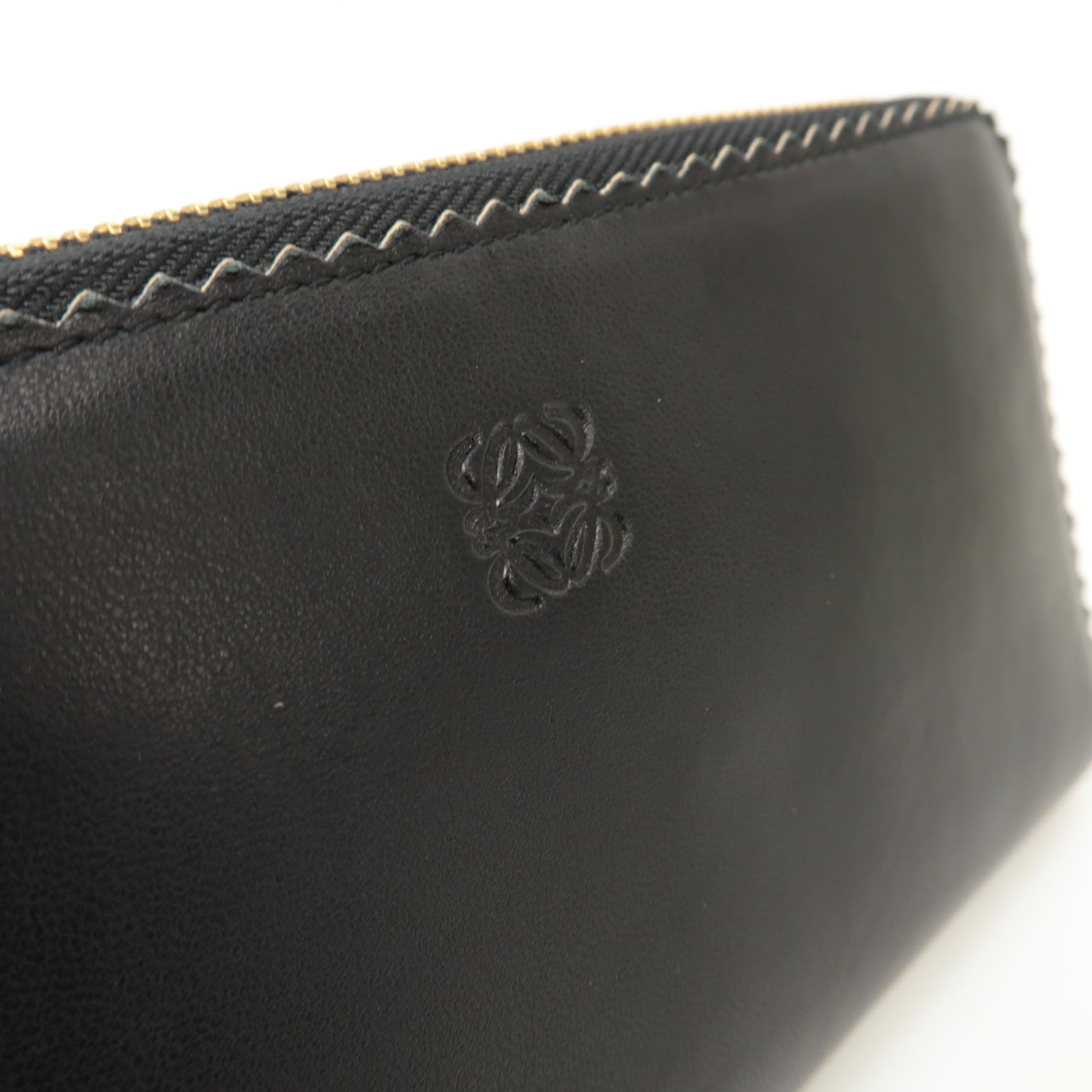LOEWE 羊皮皮革Long Wallet金扣長錢包黑色/紫色