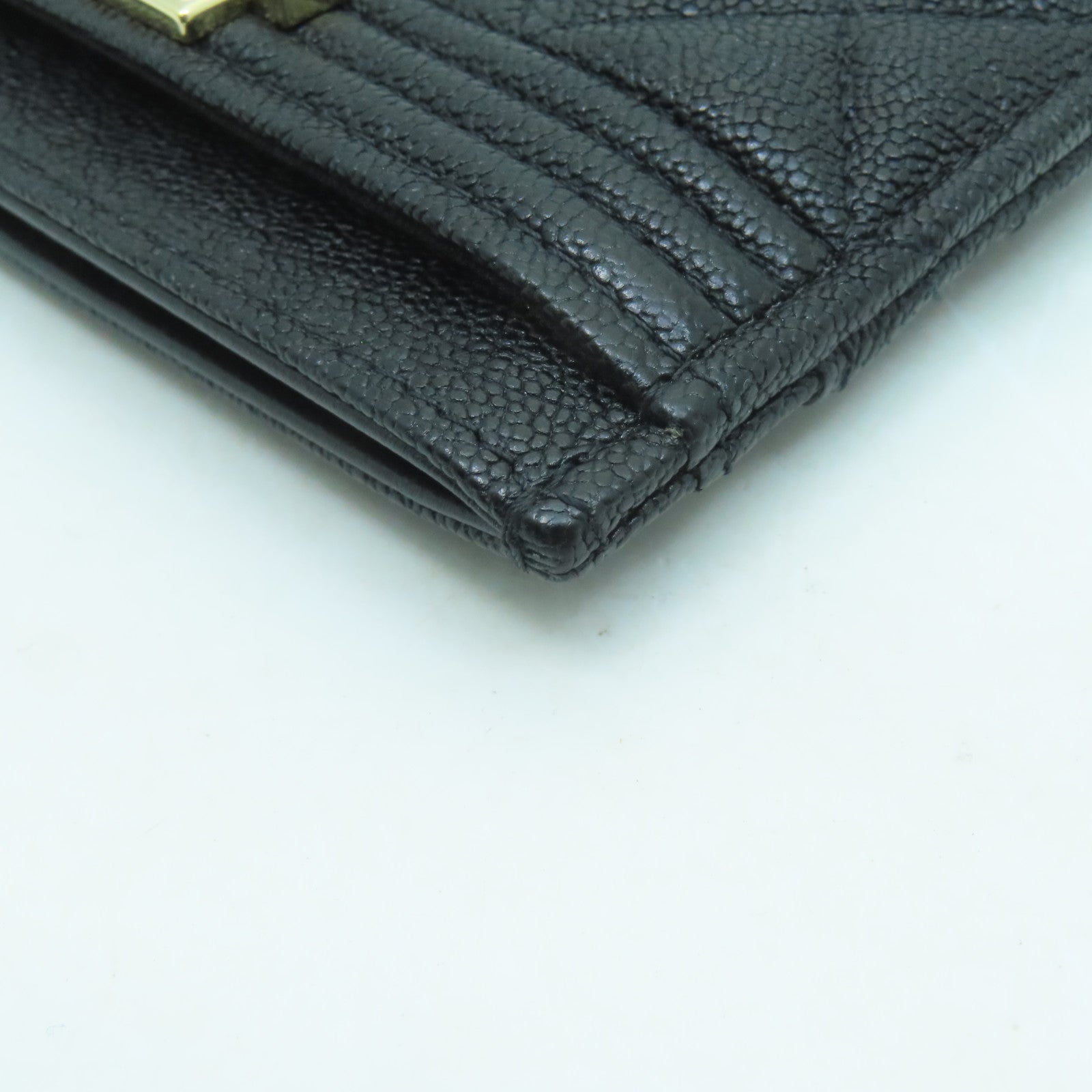 CHANEL 菱格Caviar皮革Card Case金扣卡片套黑色