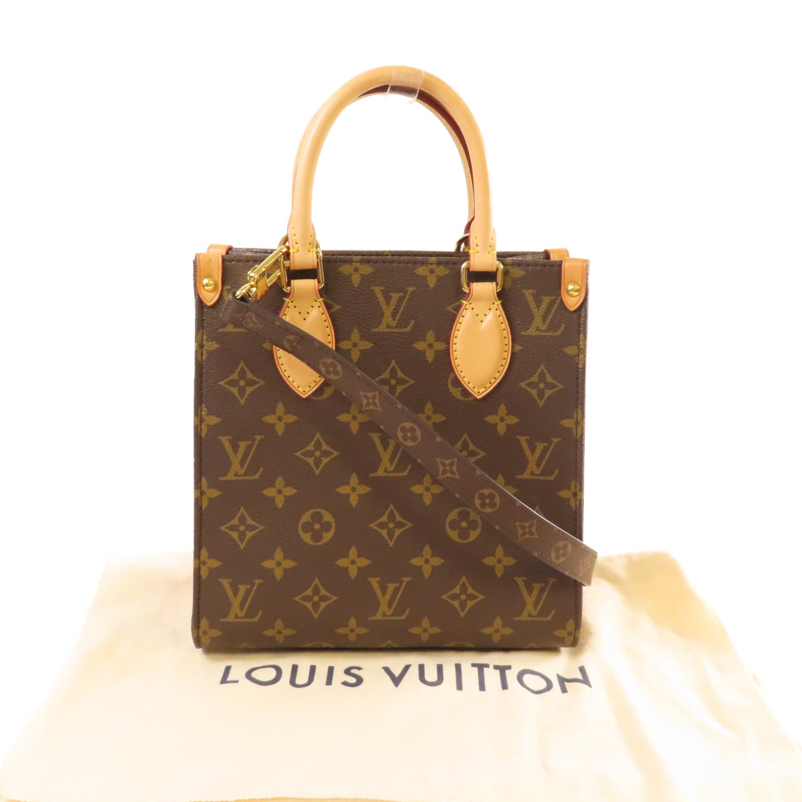 LOUIS VUITTON Monogram Sac Plat BB 2Way Shoulder Bag金扣手挽肩背兩用袋啡色