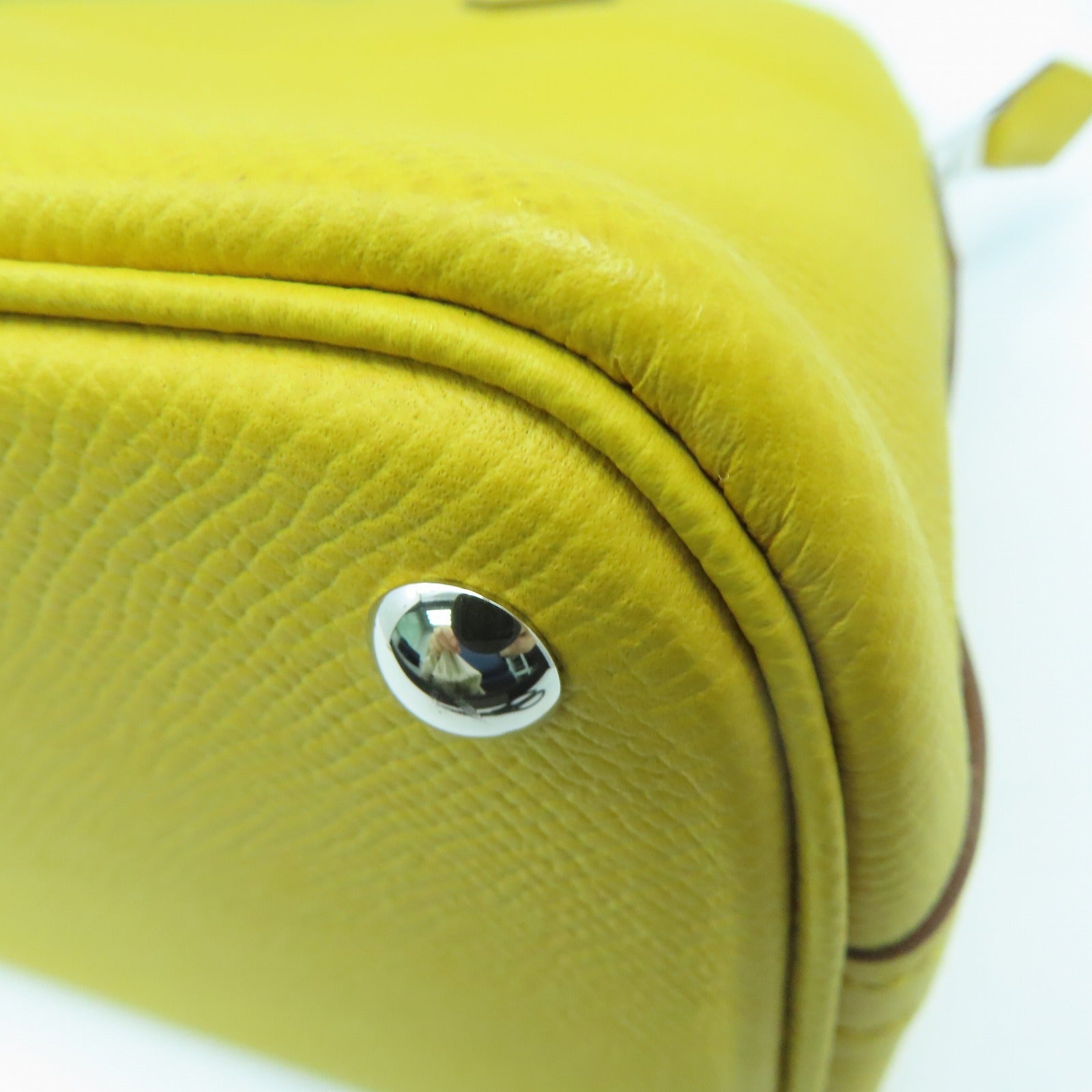 HERMES Veau Epsom Leather Bolide 27 Silver Buckle Handle Bag Yellow