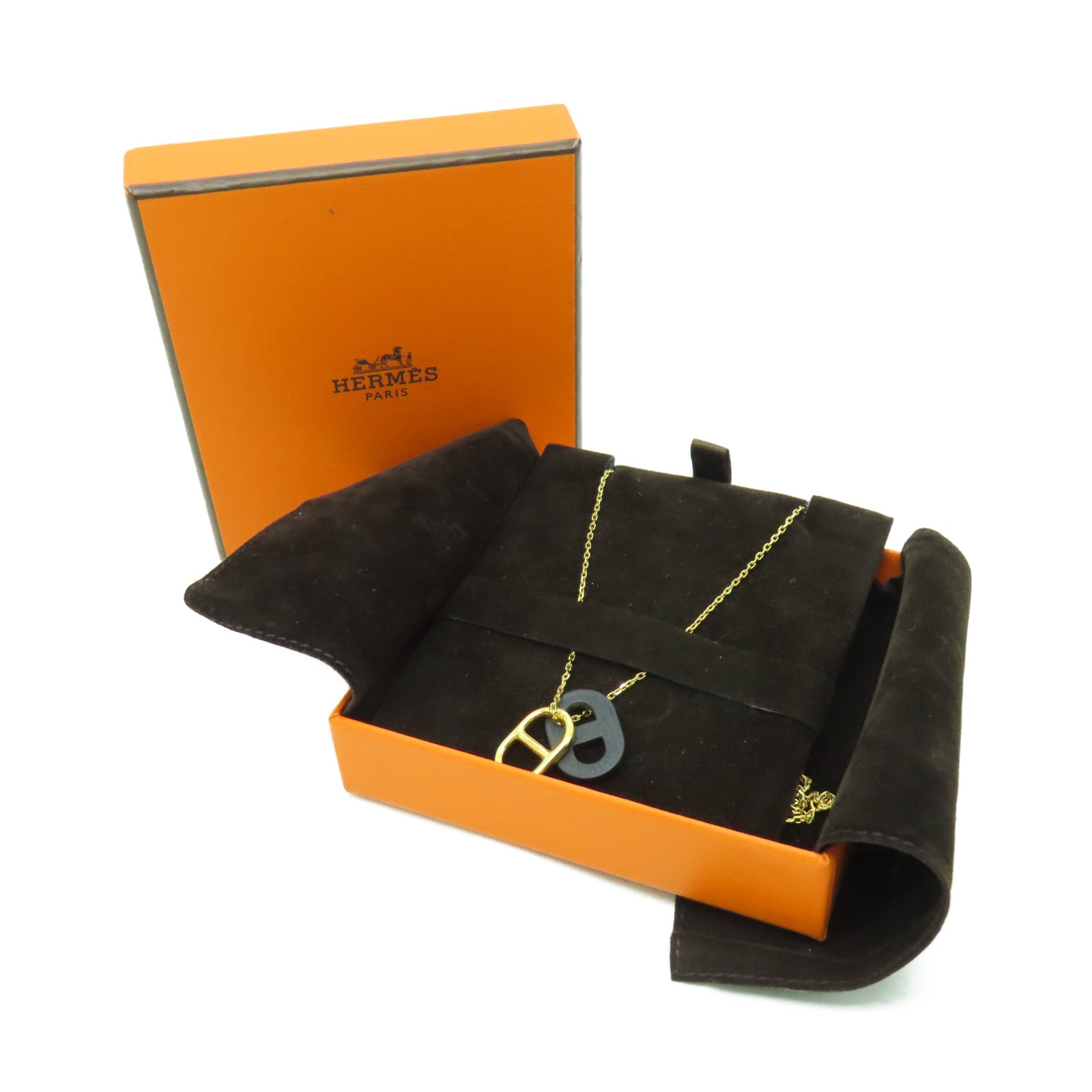 HERMES 金屬O'maillon Necklace項鍊黑色/金色