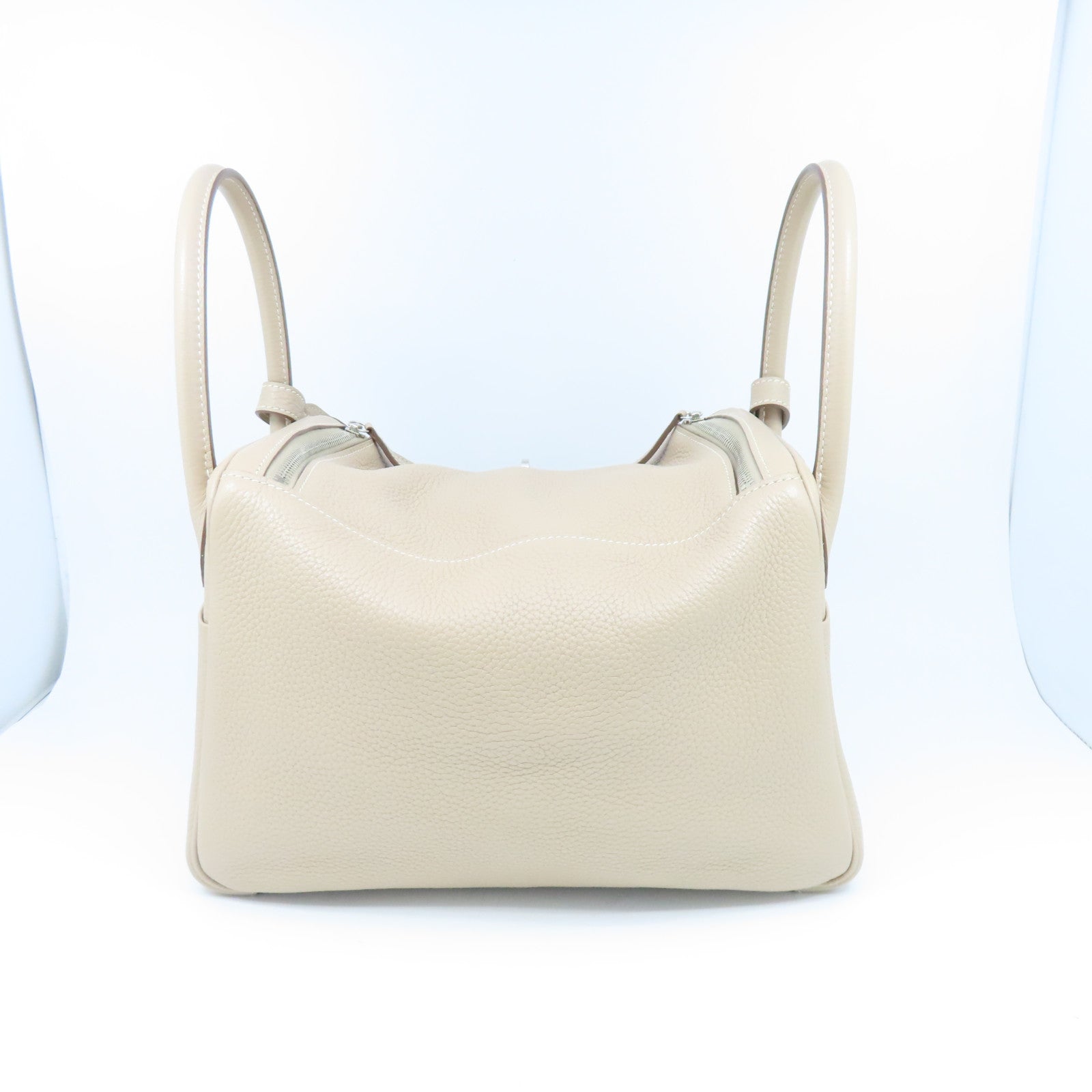 HERMES Clemence皮革Lindy 30銀扣手挽肩背兩用袋Gris Tourterelle米色