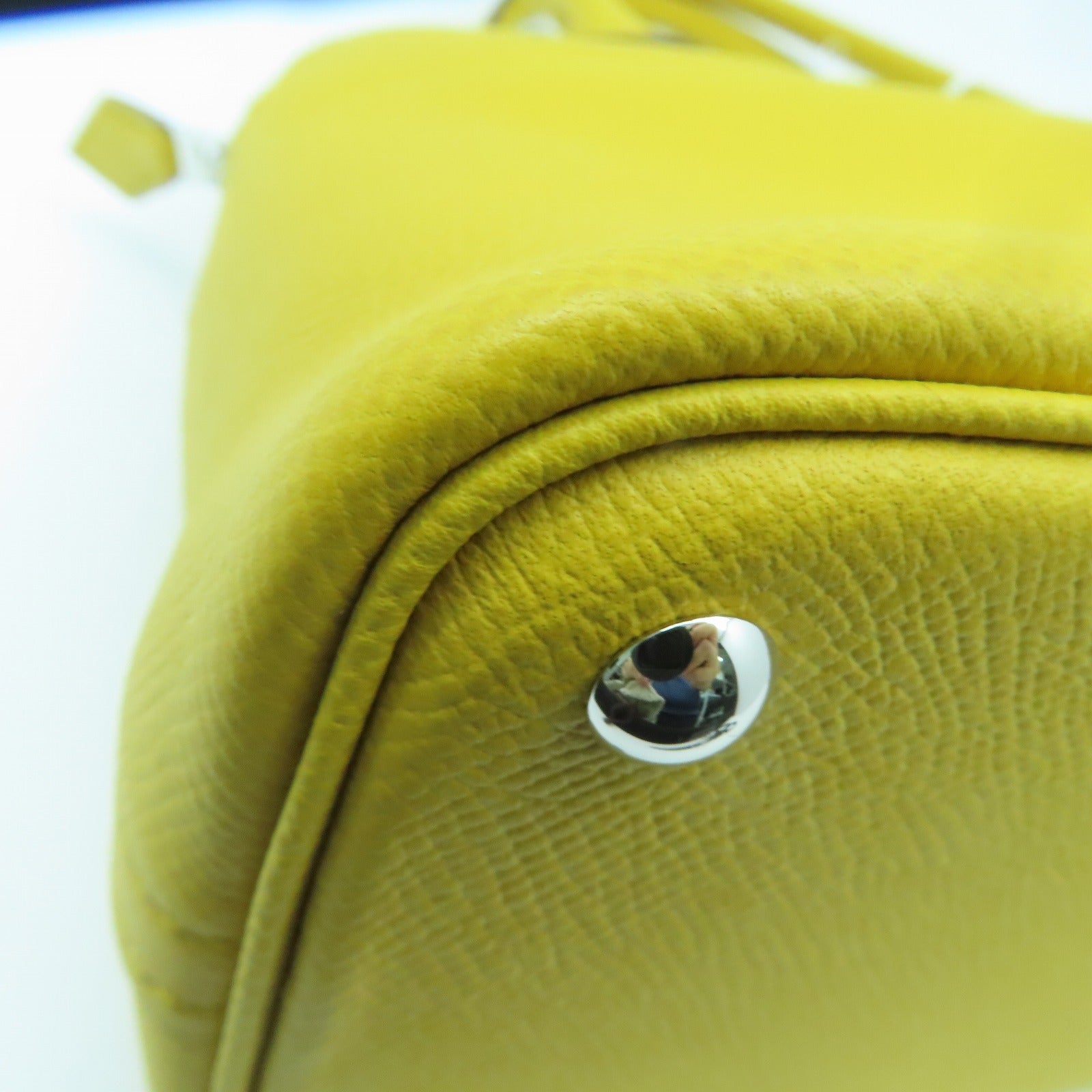 HERMES Veau Epsom Leather Bolide 27 Silver Buckle Handle Bag Yellow