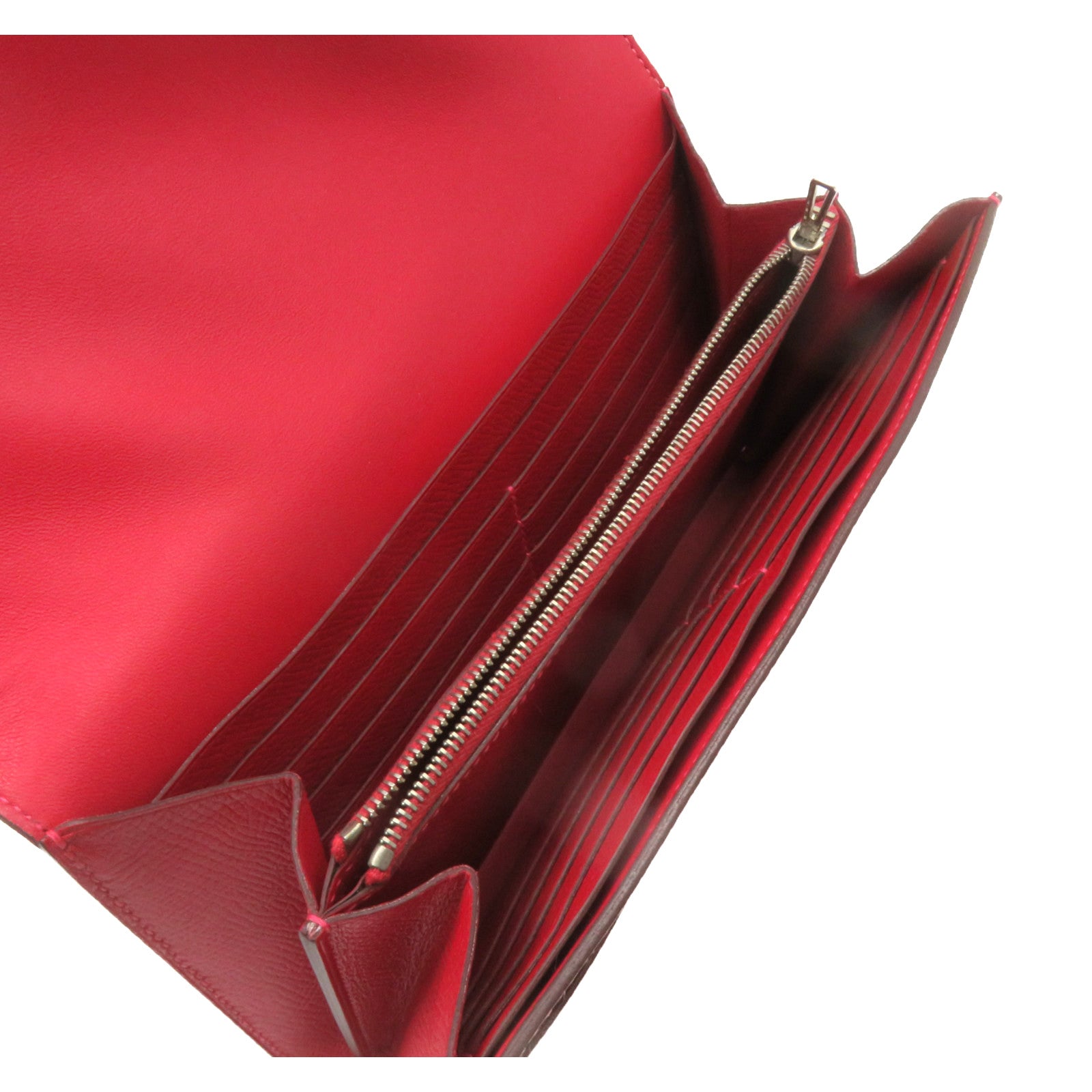 HERMES Epsom皮革Constance Wallet銀扣長錢包Rouge Casaque紅色