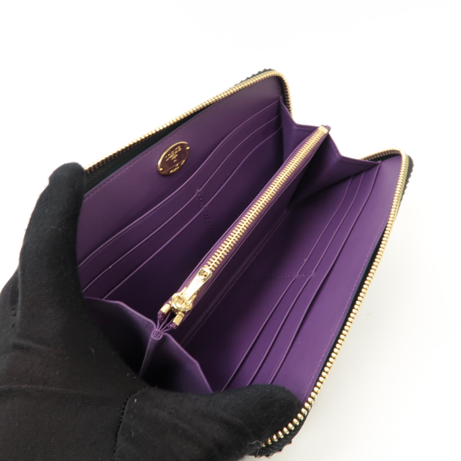 LOEWE 羊皮皮革Long Wallet金扣長錢包黑色/紫色