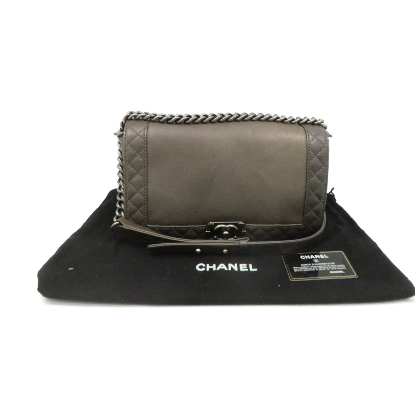 CHANEL 【激减优惠】牛皮皮革银扣Boy Chanel 28链带肩背袋灰色