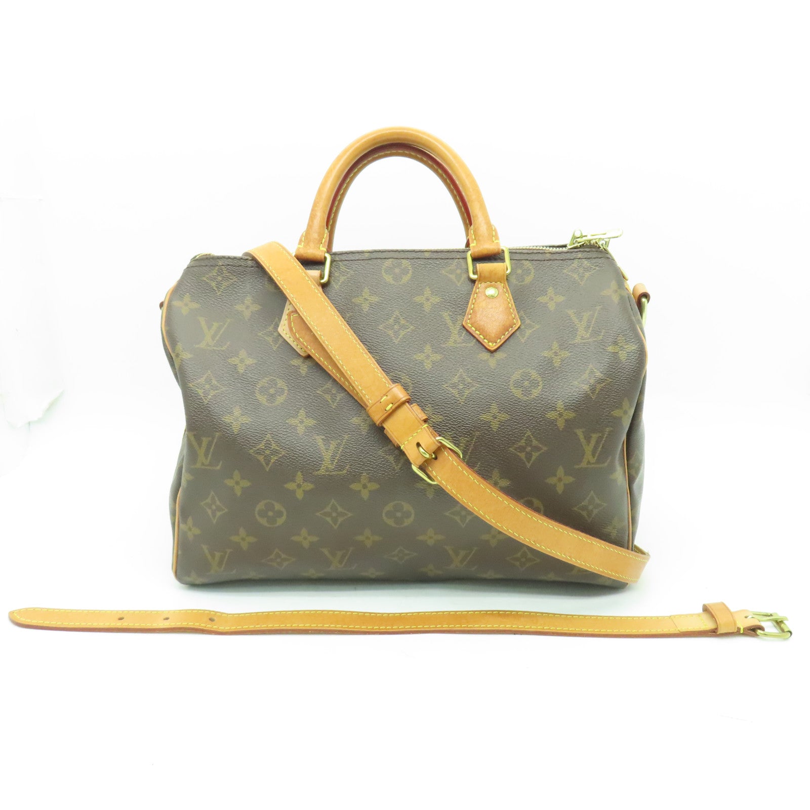 LOUIS VUITTON Monogram Speedy Bandouliere 30金扣手挽肩背兩用袋棕色