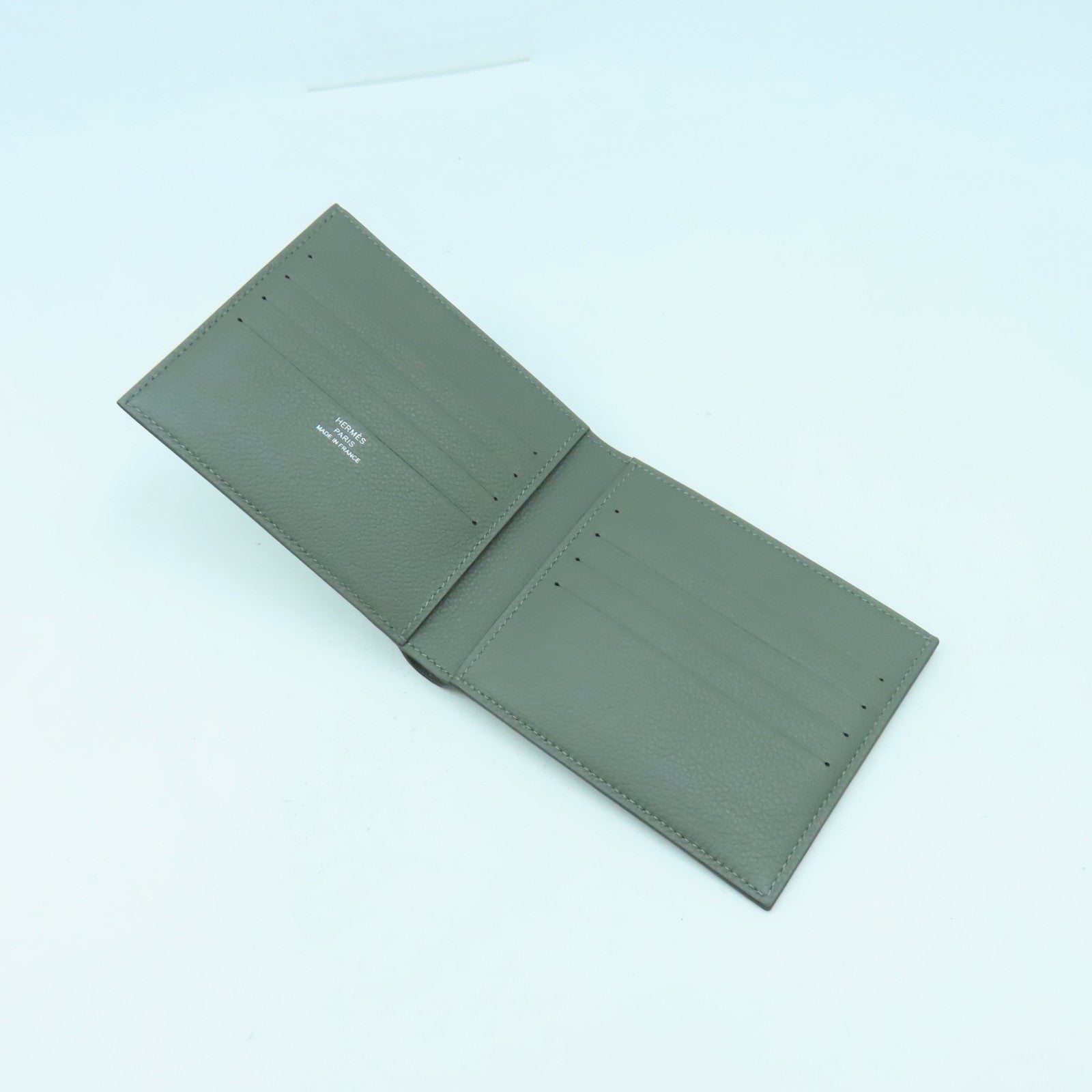 HERMES Evercolor皮革Citizen Twill Compact錢包積雨雲灰色