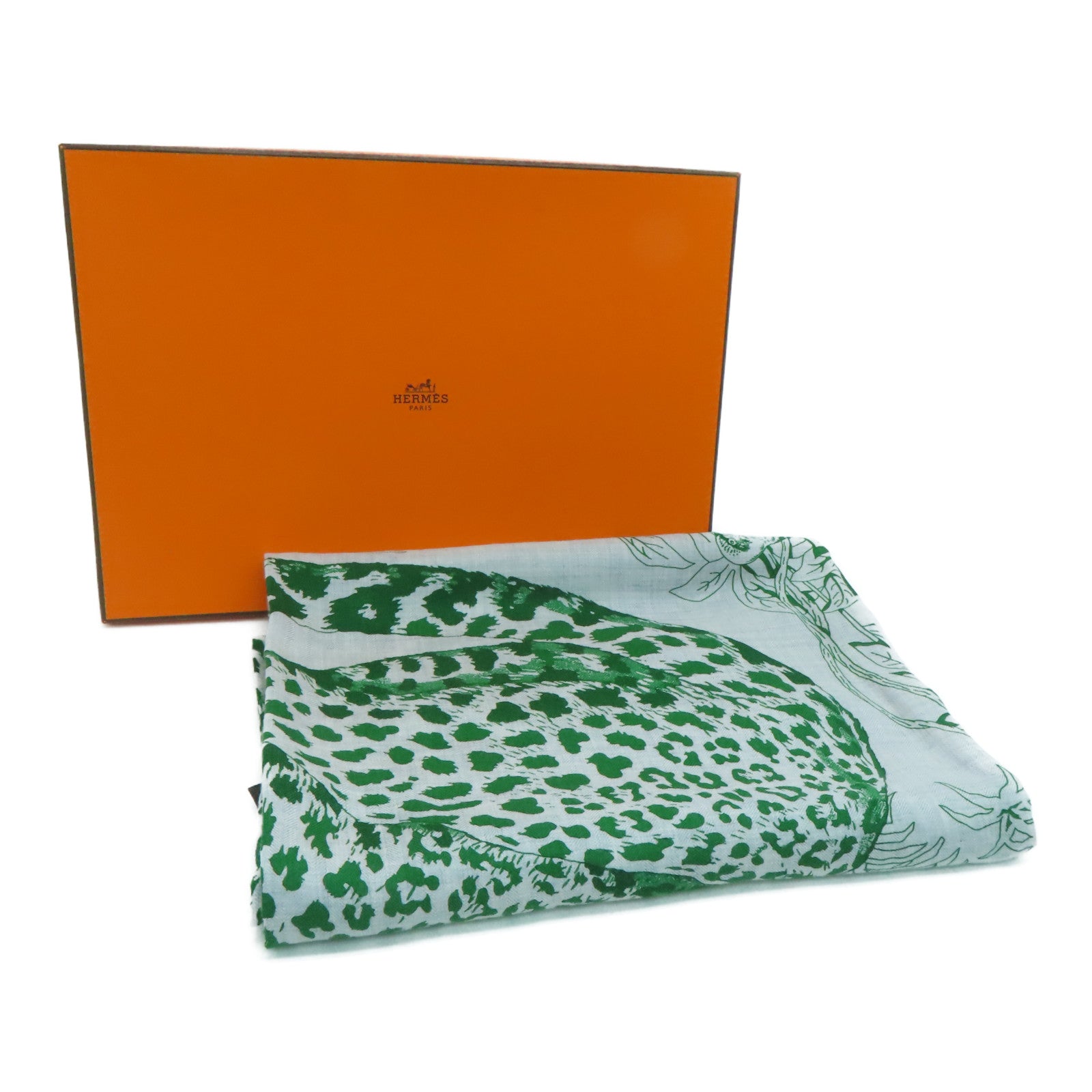 HERMES Cashmere/Silk Scarf Gray/Green