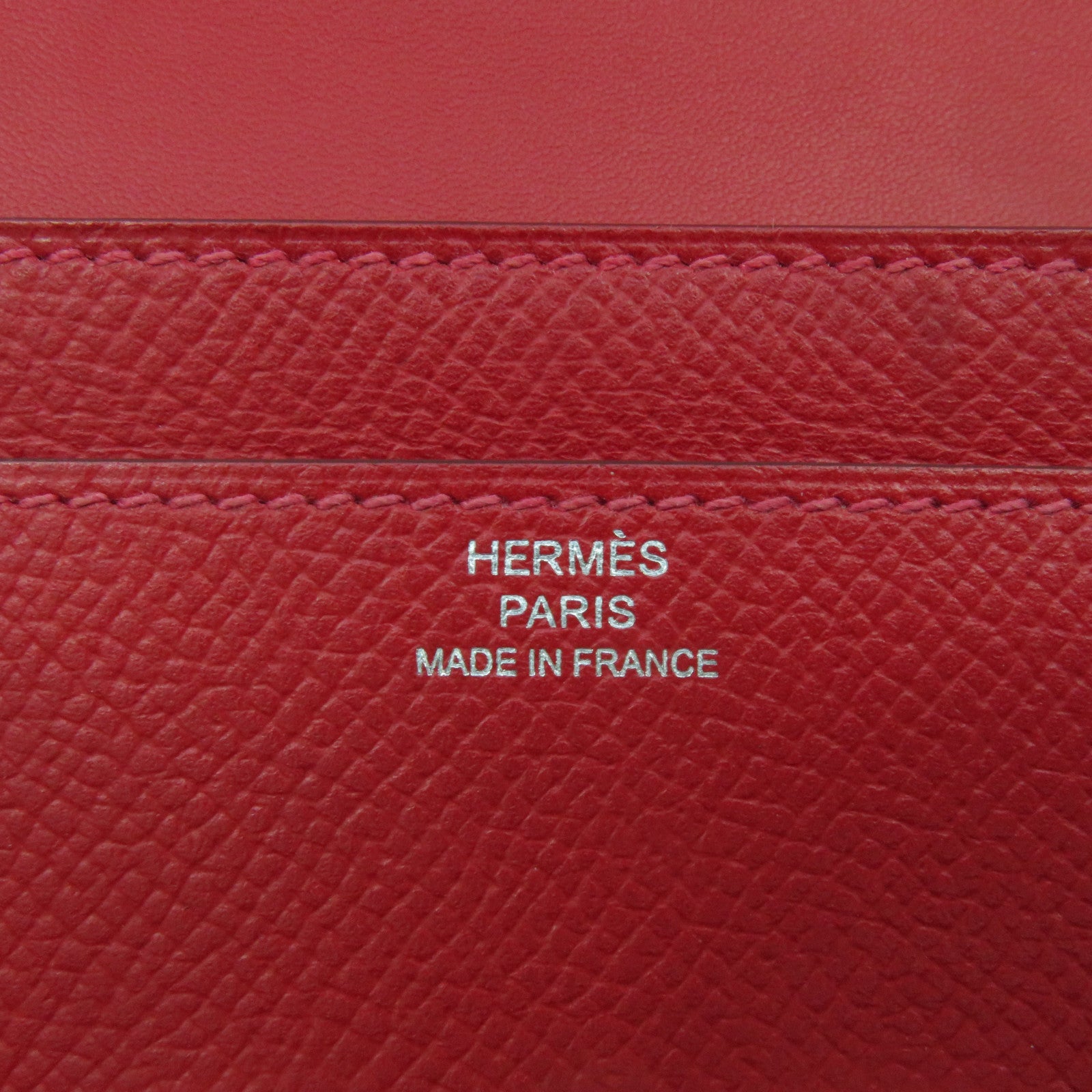 HERMES Epsom皮革Constance Wallet銀扣長錢包Rouge Casaque紅色