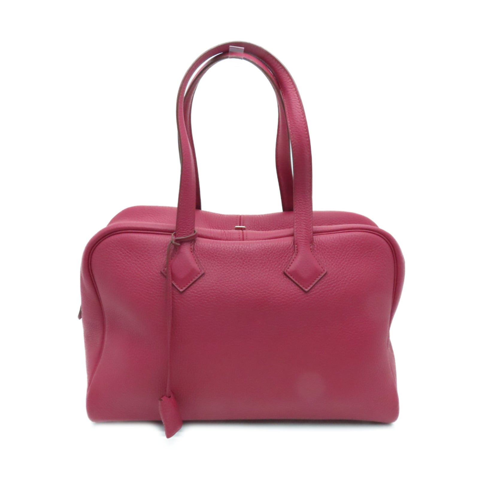 HERMES Clemence皮革Victoria银扣手挽袋Ruby酒红色
