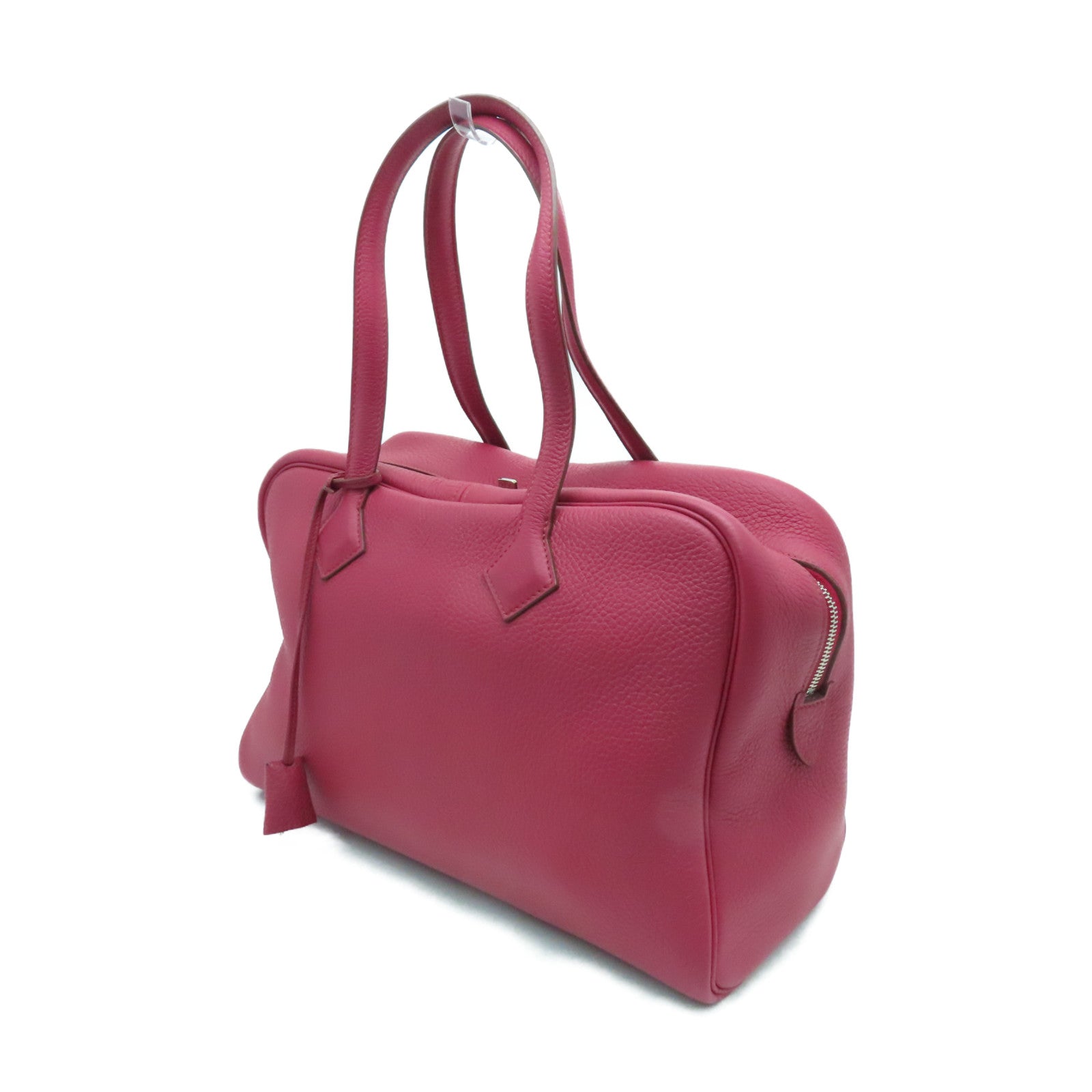 HERMES Clemence皮革Victoria银扣手挽袋Ruby酒红色