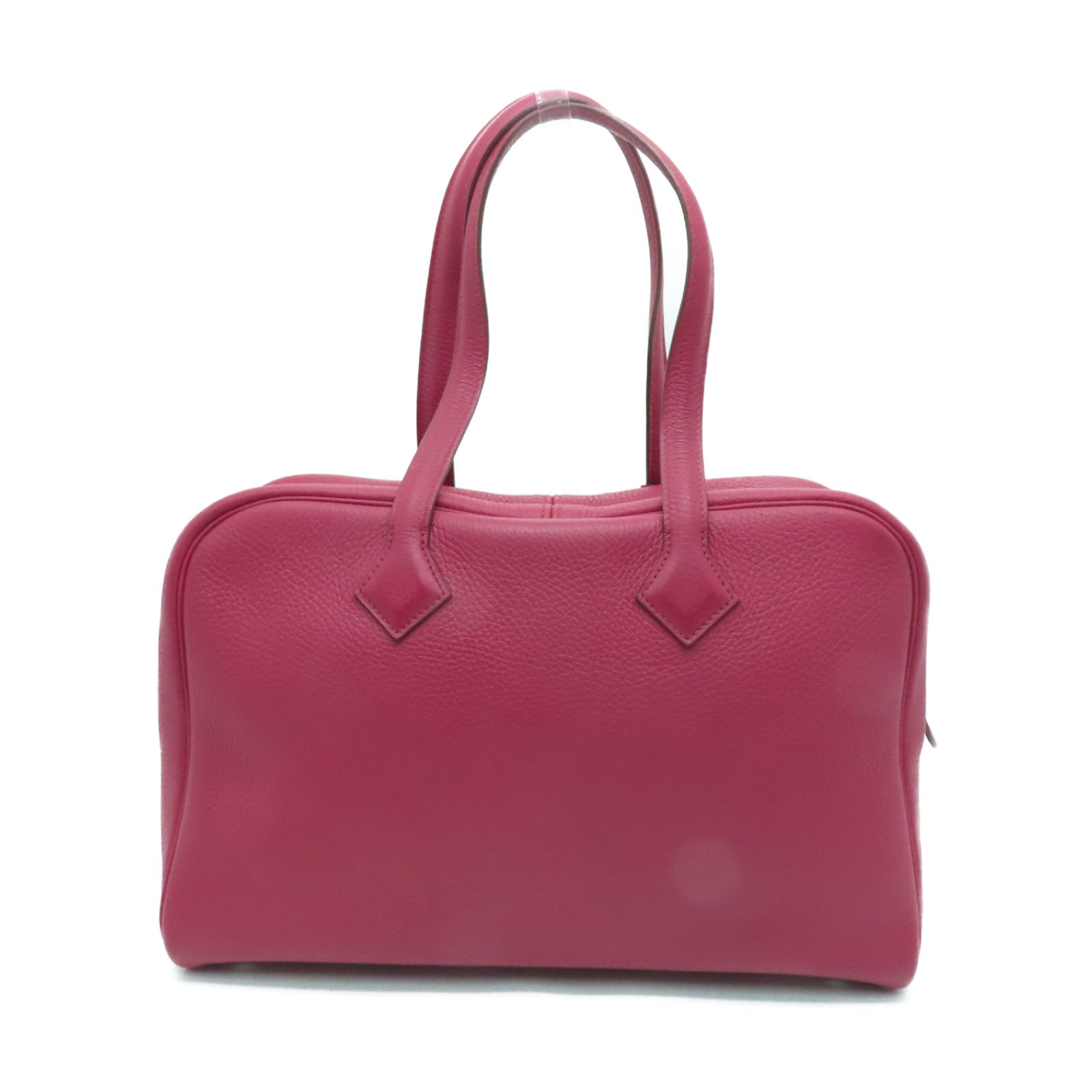 HERMES Clemence皮革Victoria银扣手挽袋Ruby酒红色
