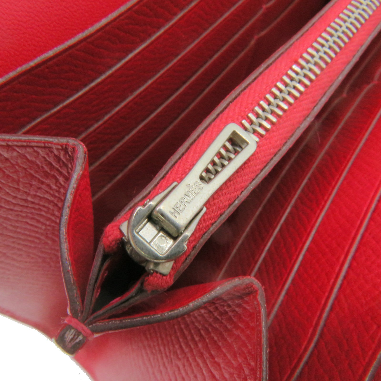 HERMES Epsom皮革Constance Wallet銀扣長錢包Rouge Casaque紅色