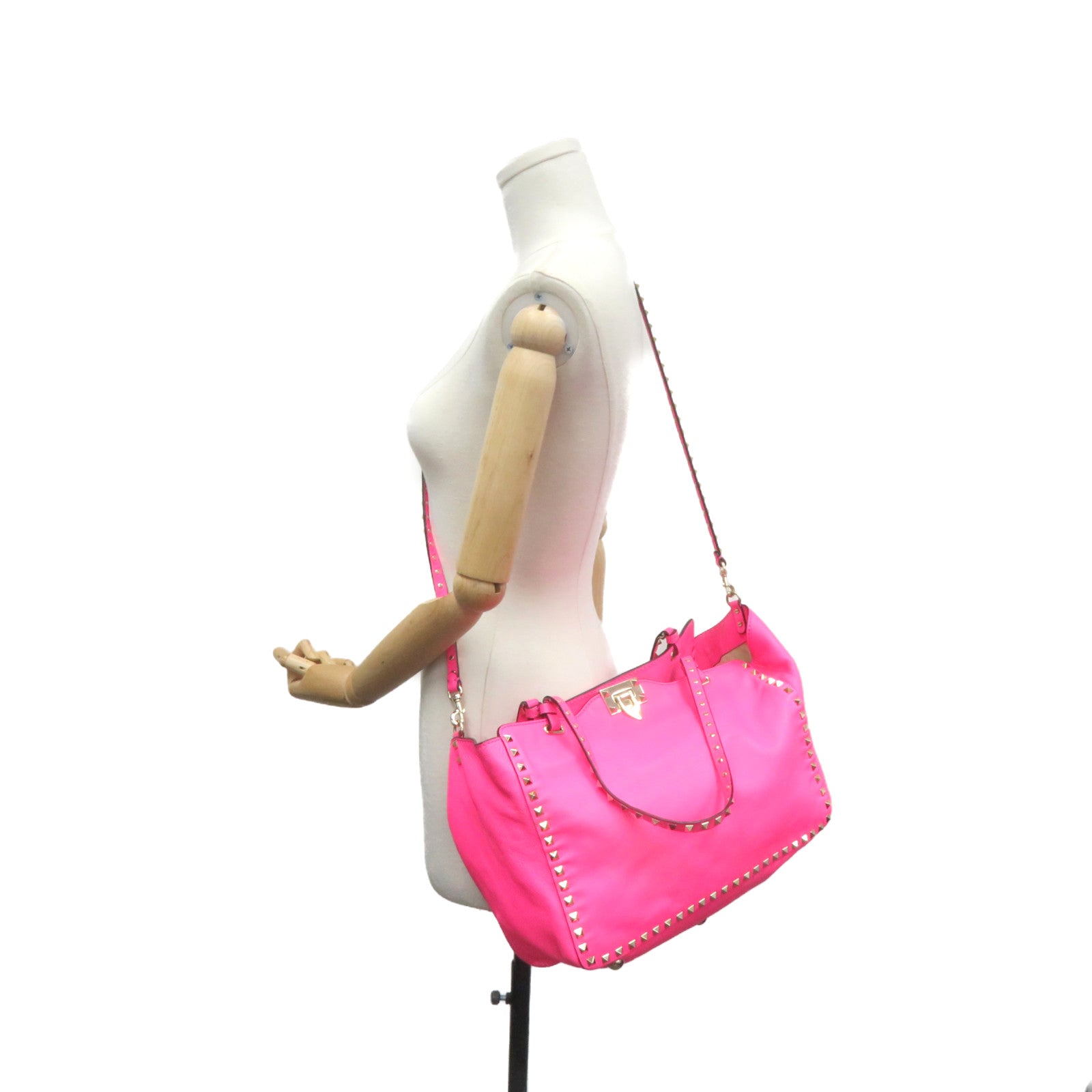 Valentino Sheepskin Leather Rock Studs 2Way Shoulder Bag Handle Shoulder Bag Pink