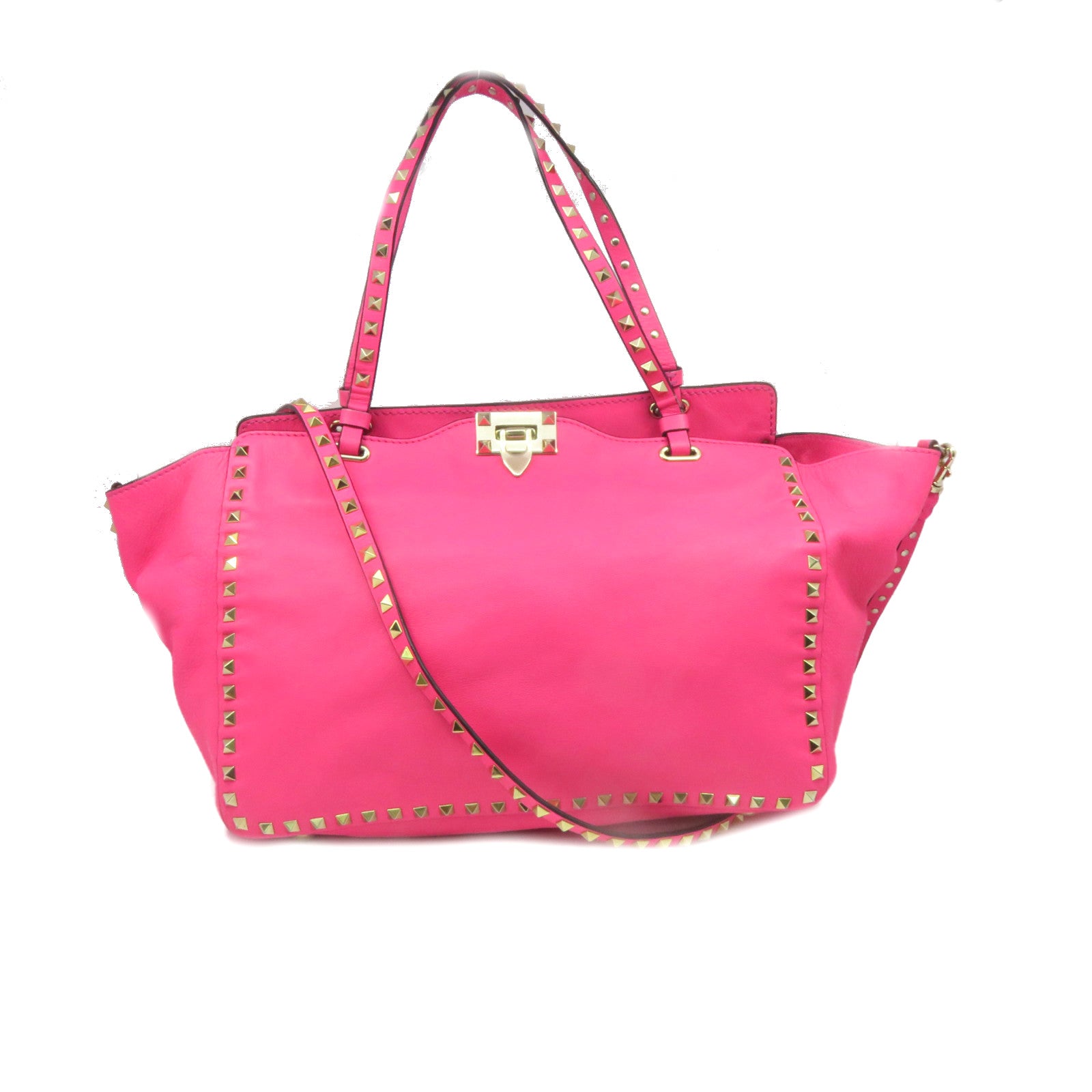 Valentino Sheepskin Leather Rock Studs 2Way Shoulder Bag Handle Shoulder Bag Pink