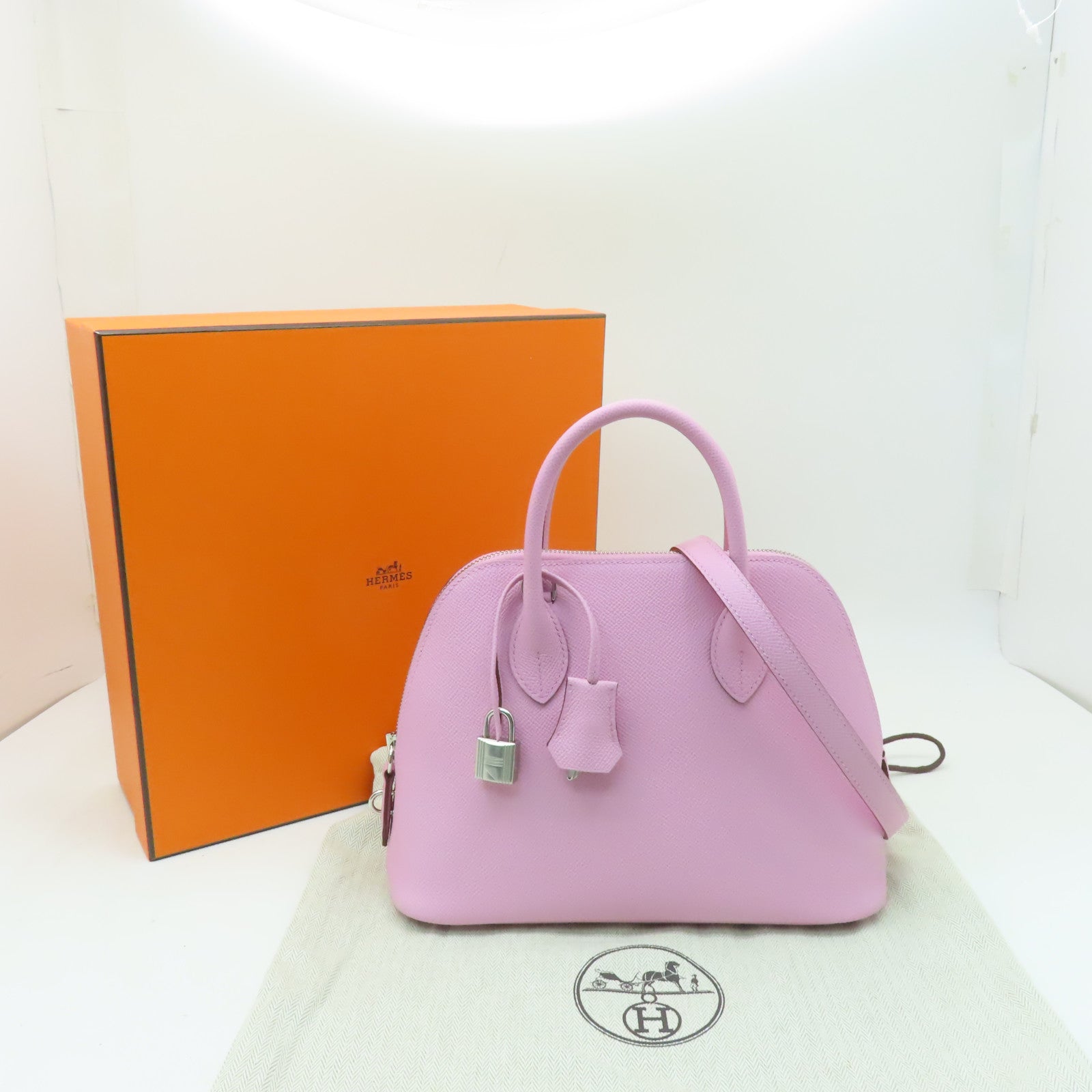 HERMES Epsom皮革Bolide 1923 25 Bag銀扣手挽肩背兩用袋Mauve Sylvestre錦葵紫色