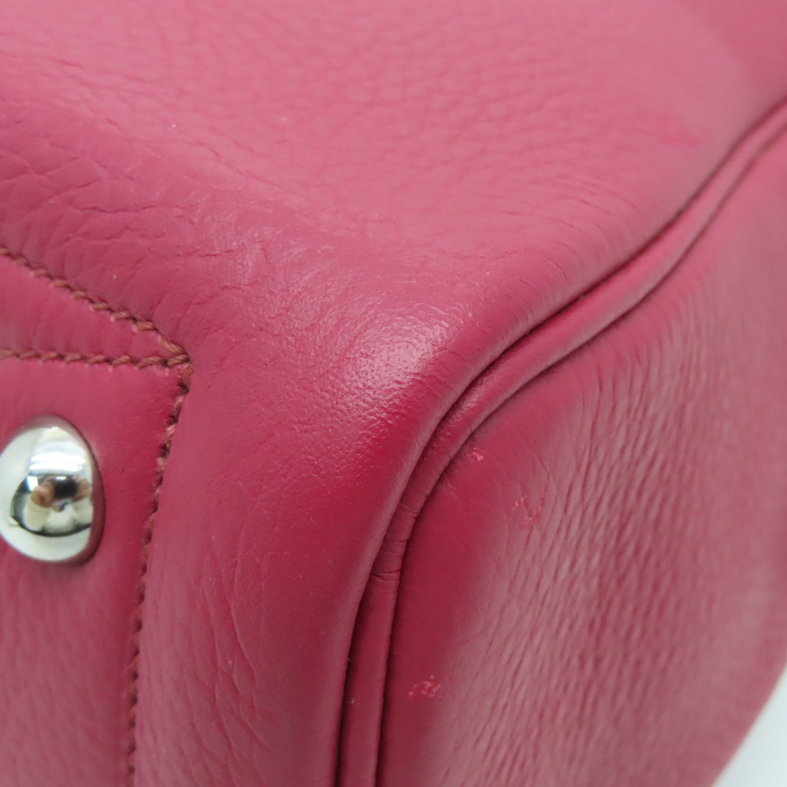 HERMES Clemence皮革Victoria银扣手挽袋Ruby酒红色