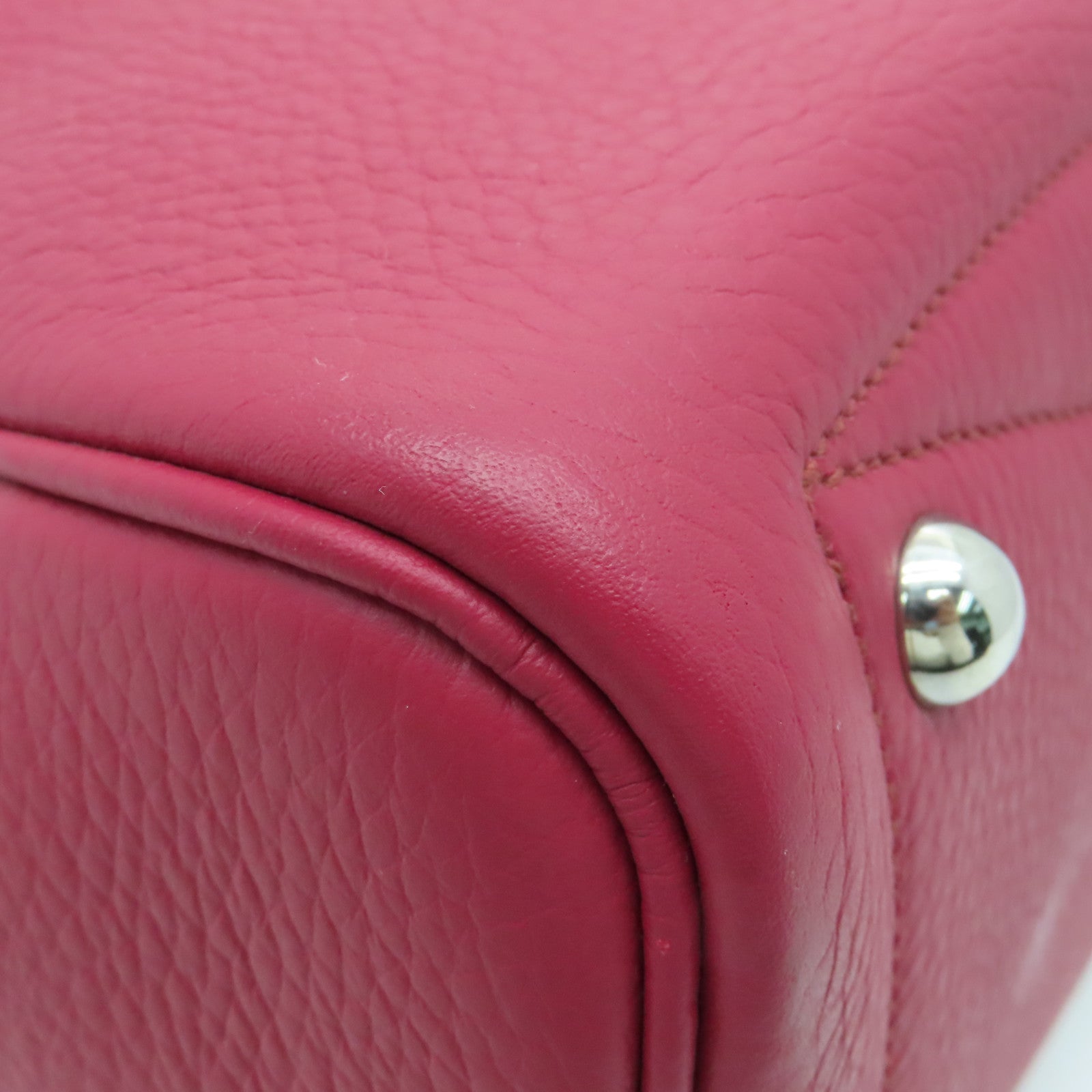 HERMES Clemence皮革Victoria银扣手挽袋Ruby酒红色