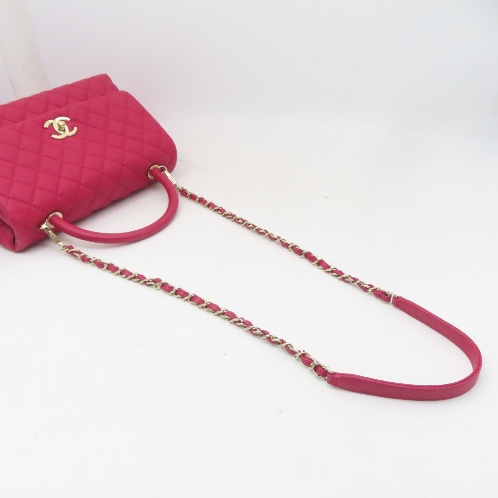 CHANEL 菱格Caviar皮革Coco Handle 29金扣手挽肩背兩用袋粉紅色