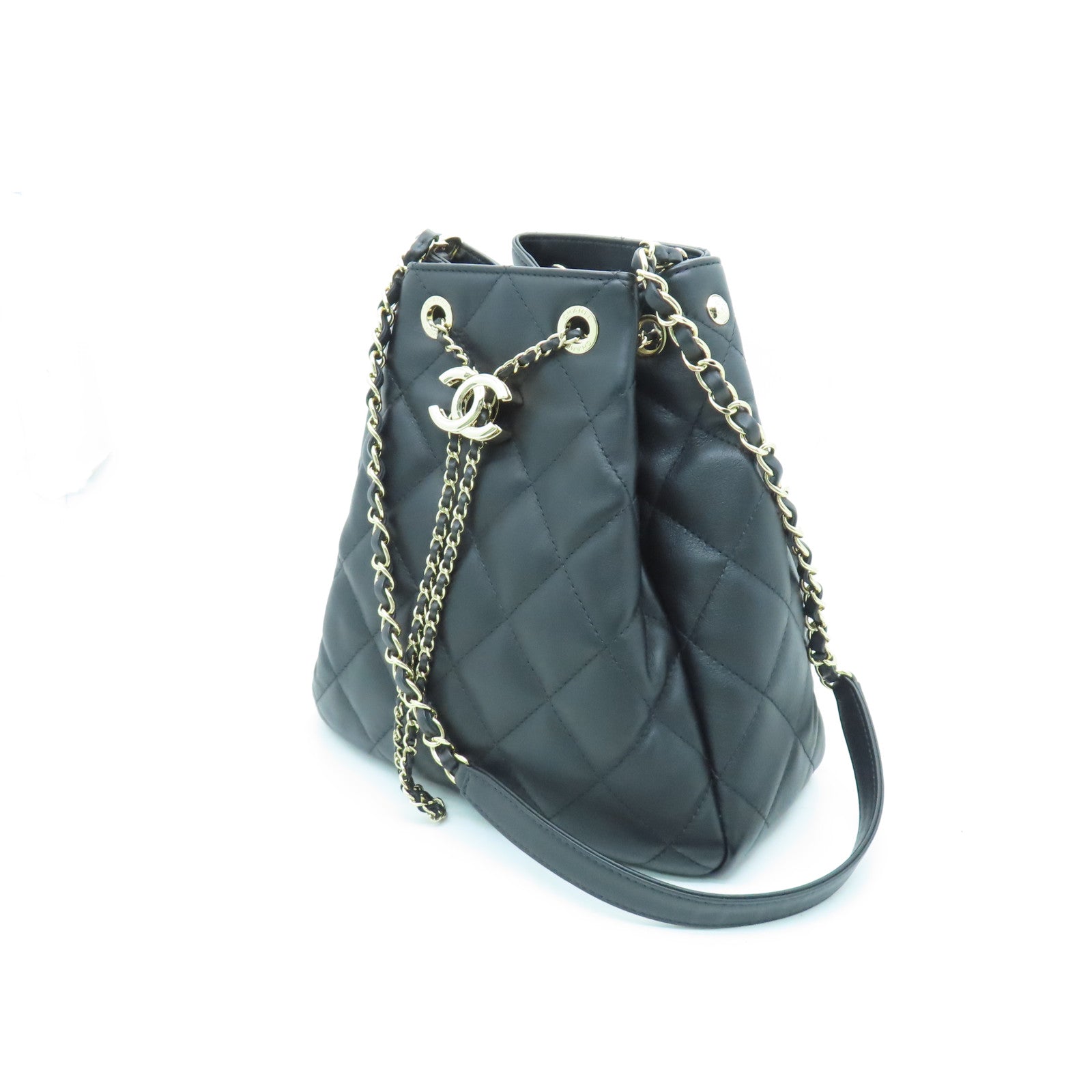 CHANEL rhombic cowhide leather Shoulder Bag gold buckle shoulder bag black