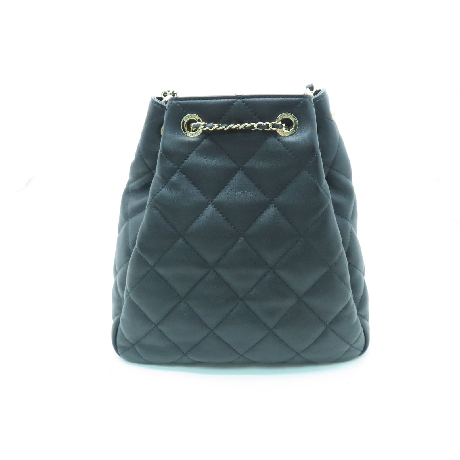 CHANEL rhombic cowhide leather Shoulder Bag gold buckle shoulder bag black