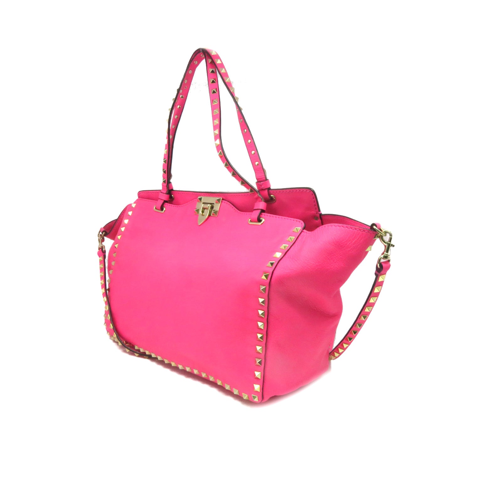 Valentino Sheepskin Leather Rock Studs 2Way Shoulder Bag Handle Shoulder Bag Pink