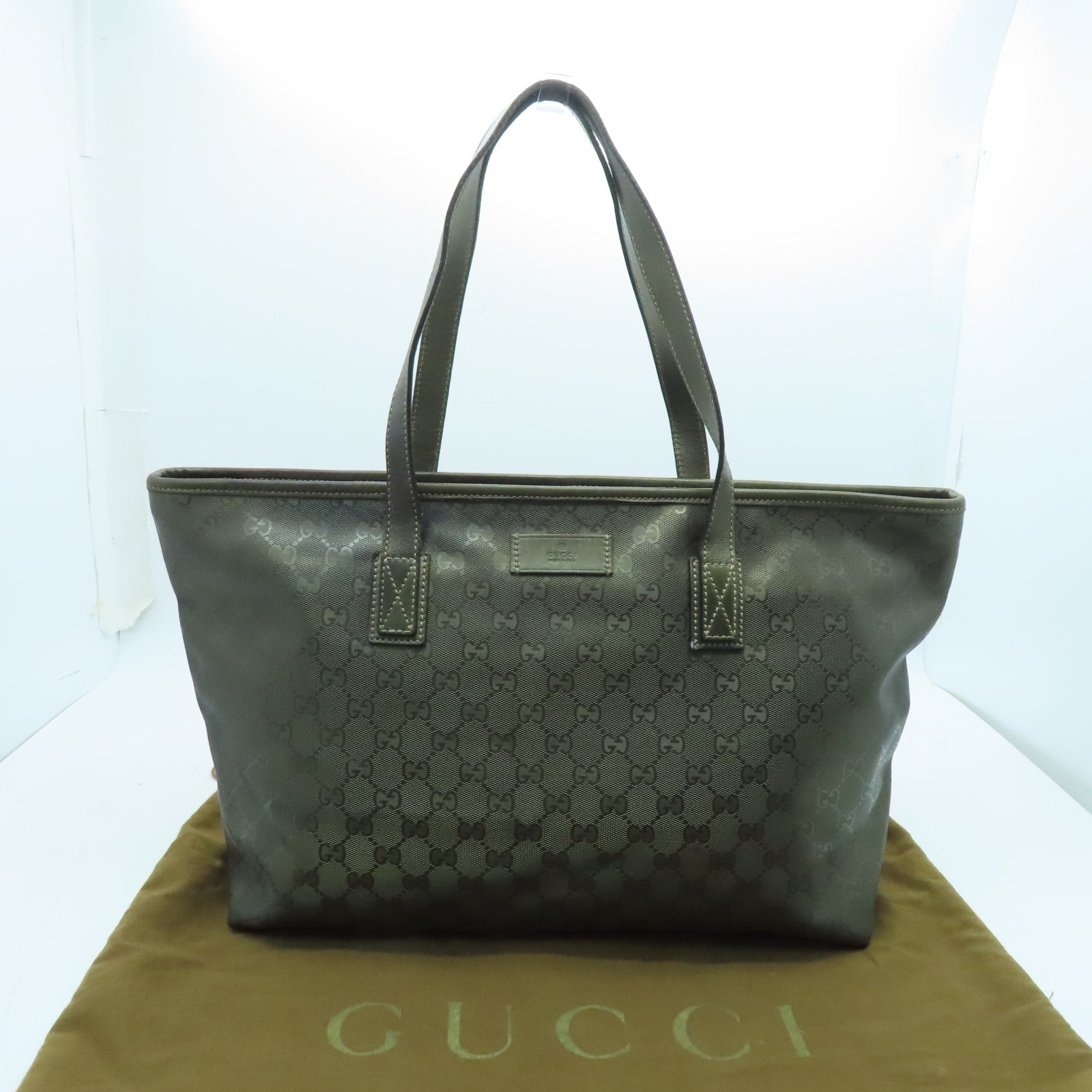 GUCCI Coated Canvas Tote Bag Silver Buckle Handle Shoulder Bag Gold