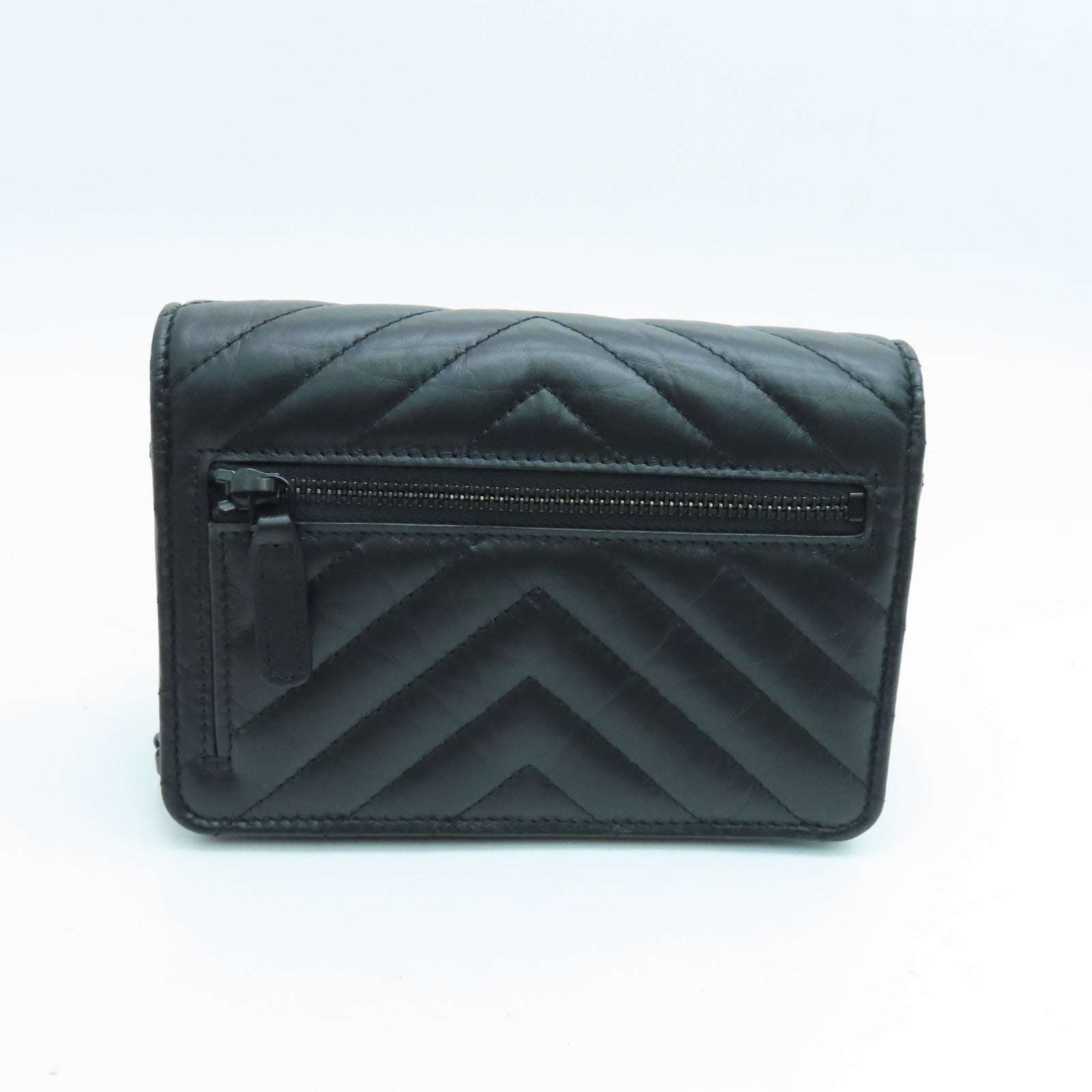 CHANEL 斜紋牛皮皮革2.55 Chain Shoulder鏈帶肩背袋黑色