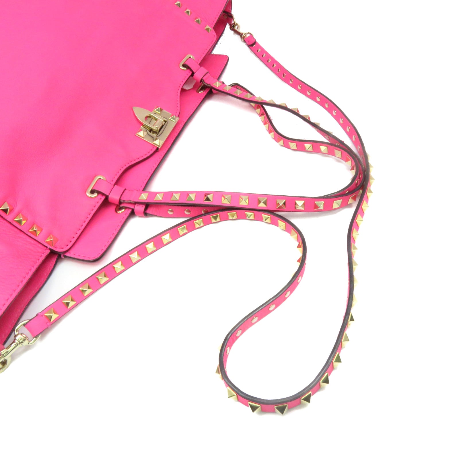 Valentino Sheepskin Leather Rock Studs 2Way Shoulder Bag Handle Shoulder Bag Pink