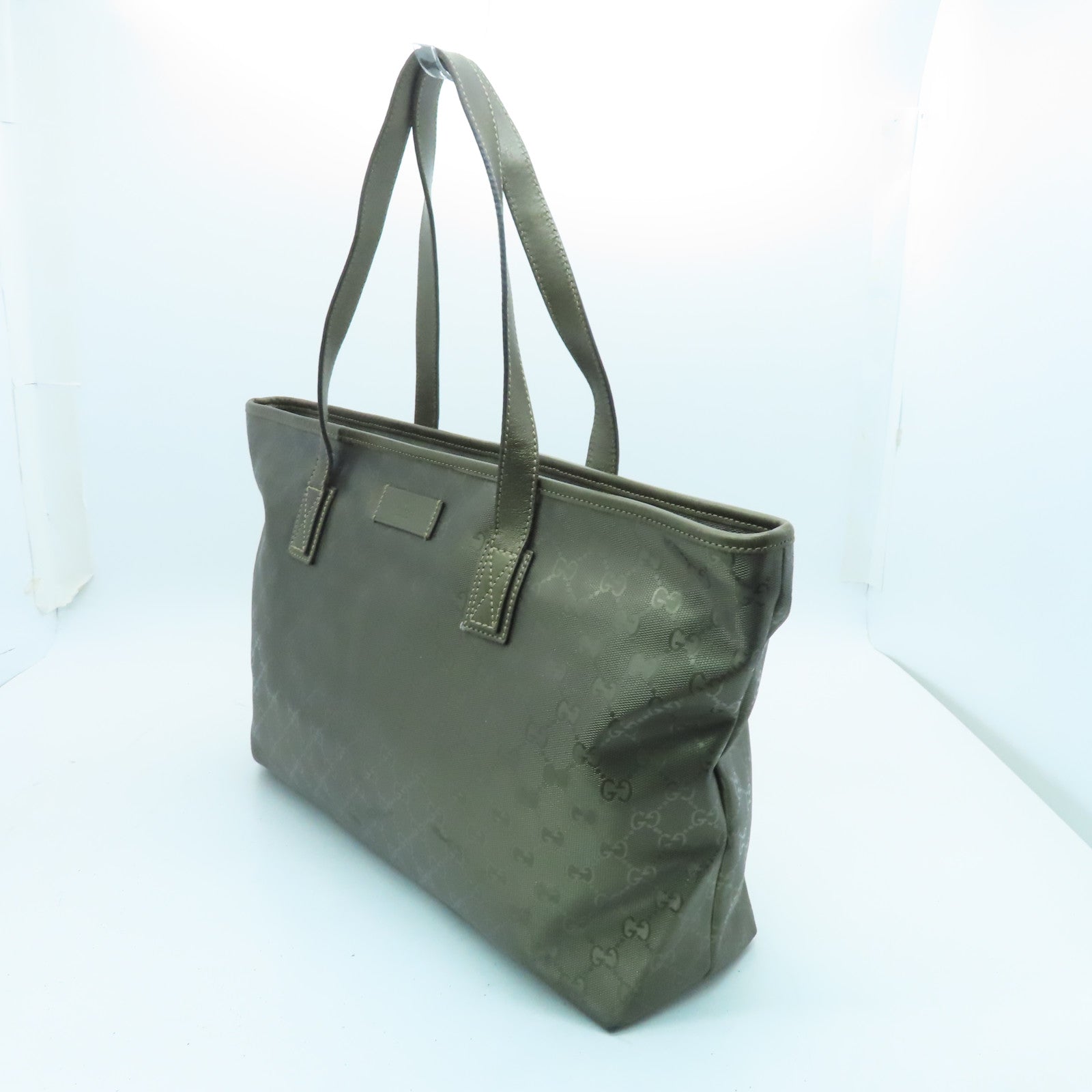 GUCCI Coated Canvas Tote Bag Silver Buckle Handle Shoulder Bag Gold