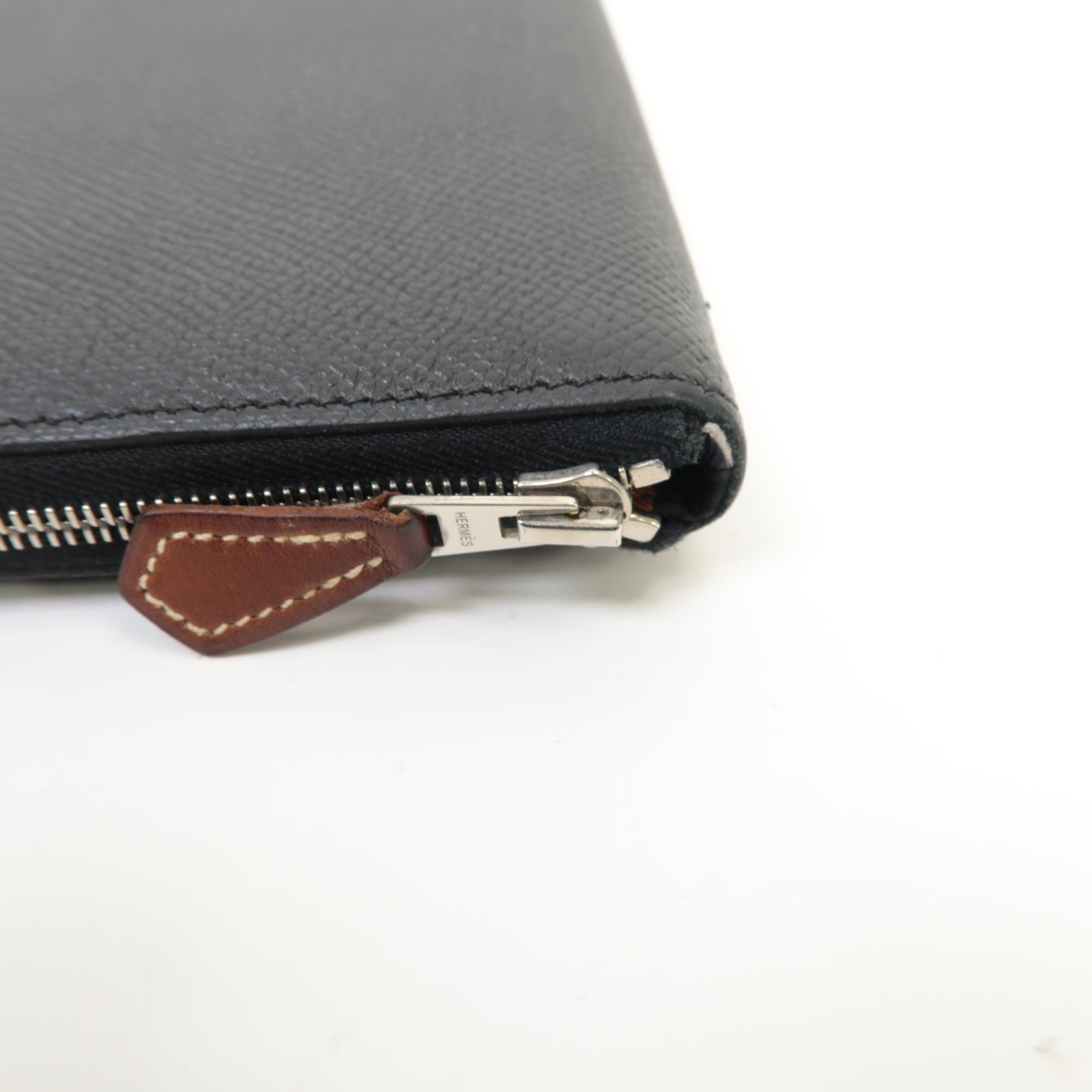 HERMES Epsom皮革Silk'In Long Wallet銀扣長錢包黑色