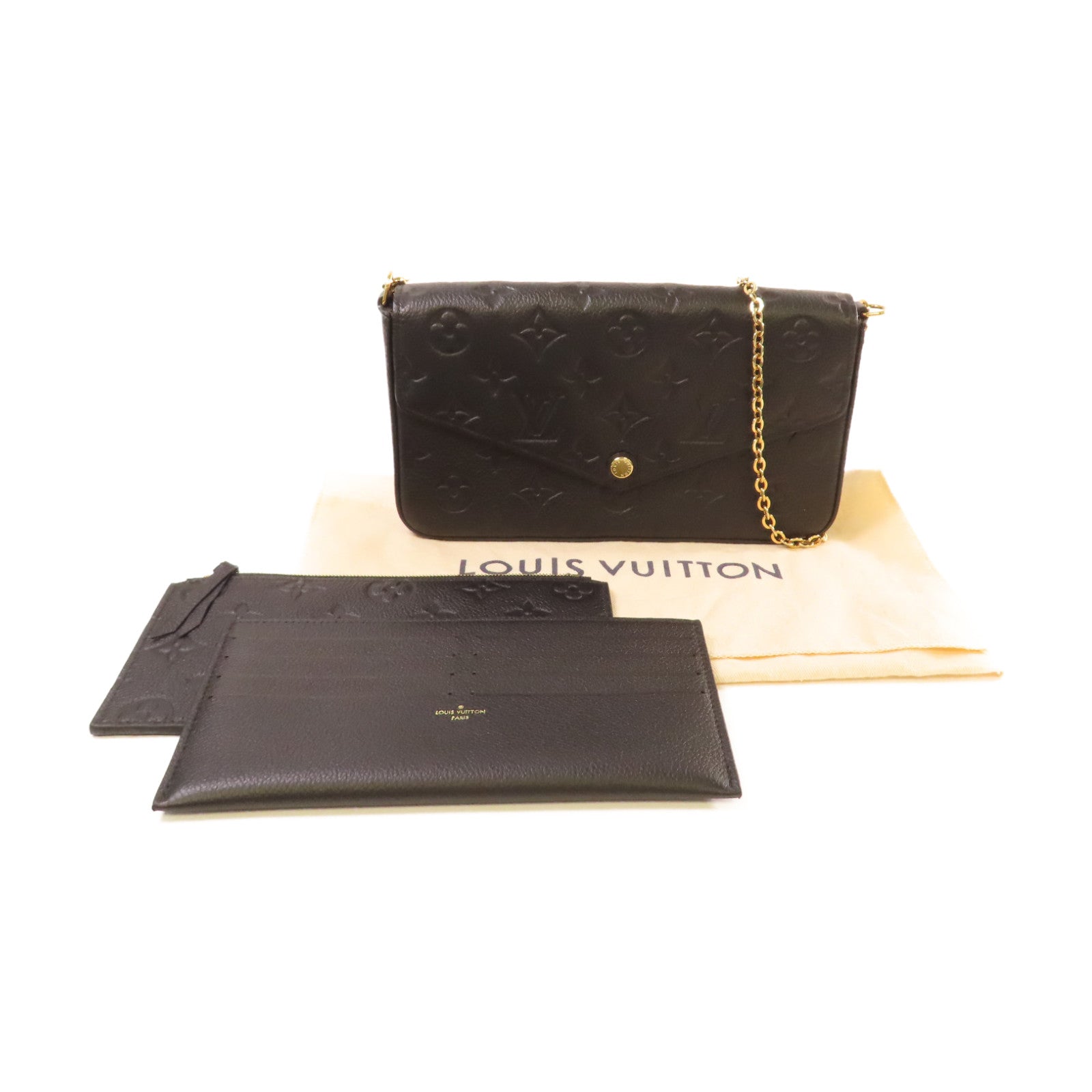 LOUIS VUITTON Monogram Empreinte Felicie Pochette Shoulder Bag金扣鏈帶肩背袋黑色
