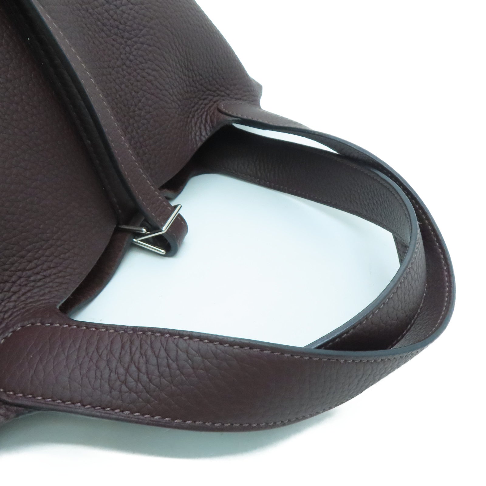 HERMES Clemence皮革Picotin MM银扣手挽袋Rouge Sellier啡色