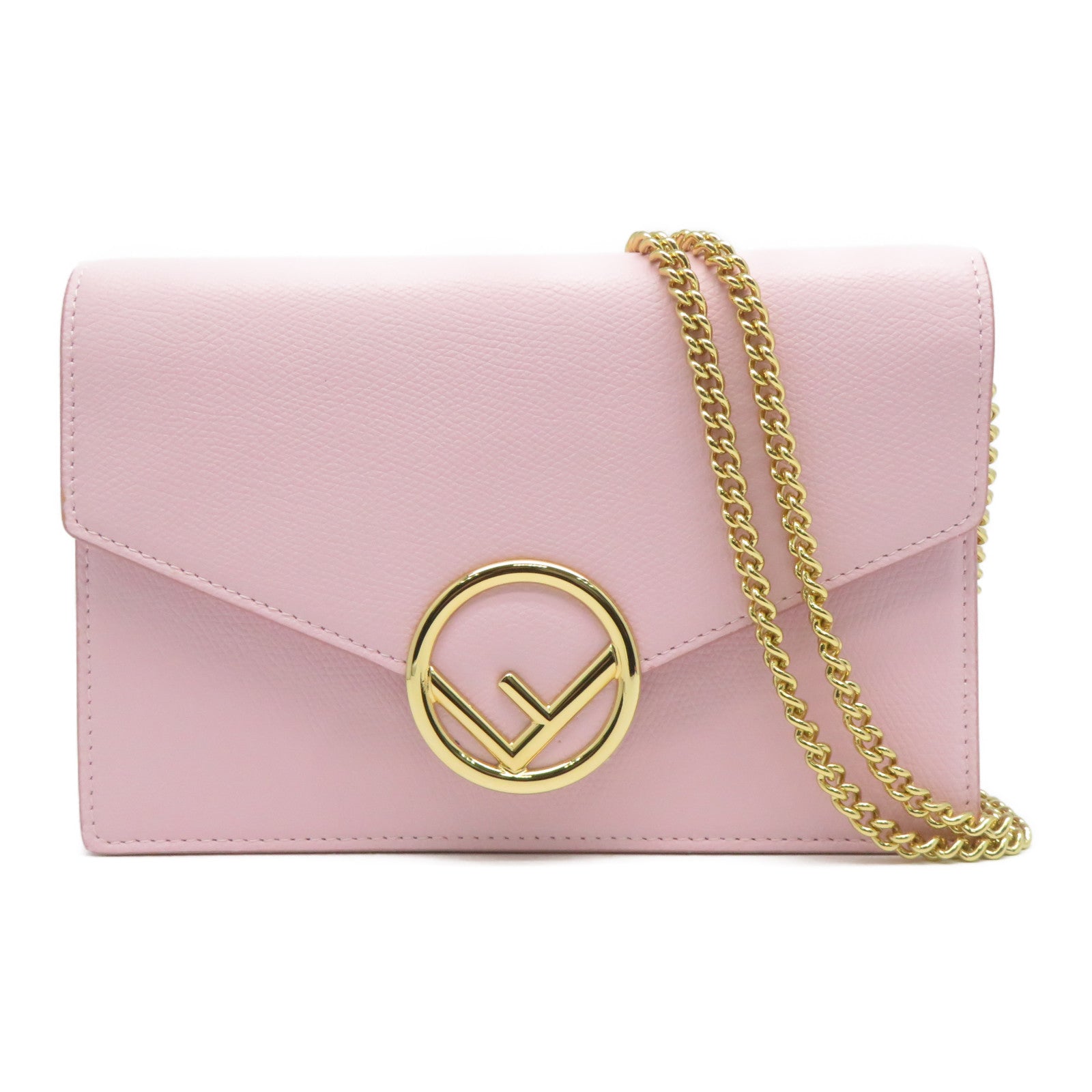 FENDI 牛皮皮革Wallet On Chain金扣肩背袋粉紅色